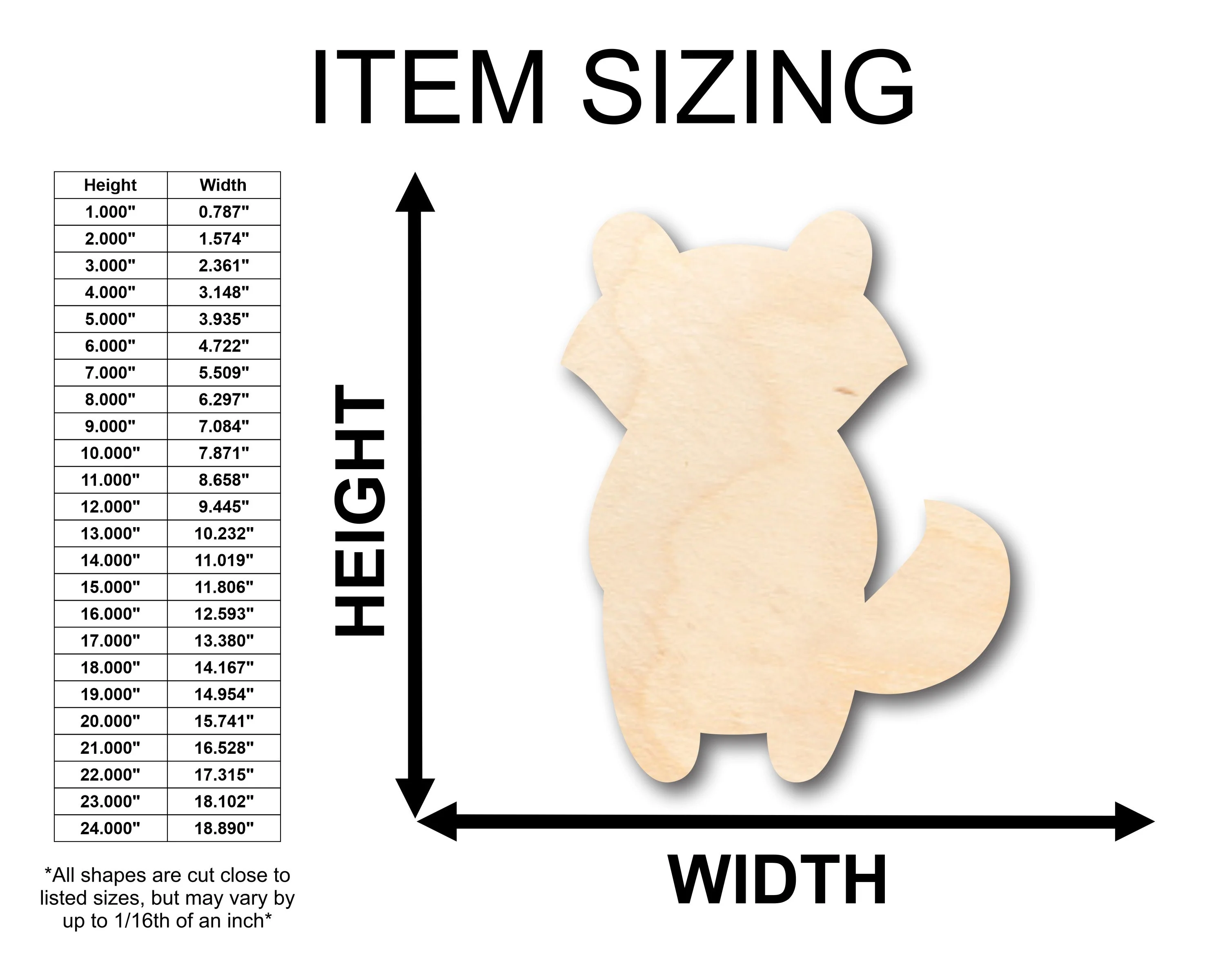 Unfinished Wood Cute Raccoon Shape - Craft - up to 46" DIY - Image 2