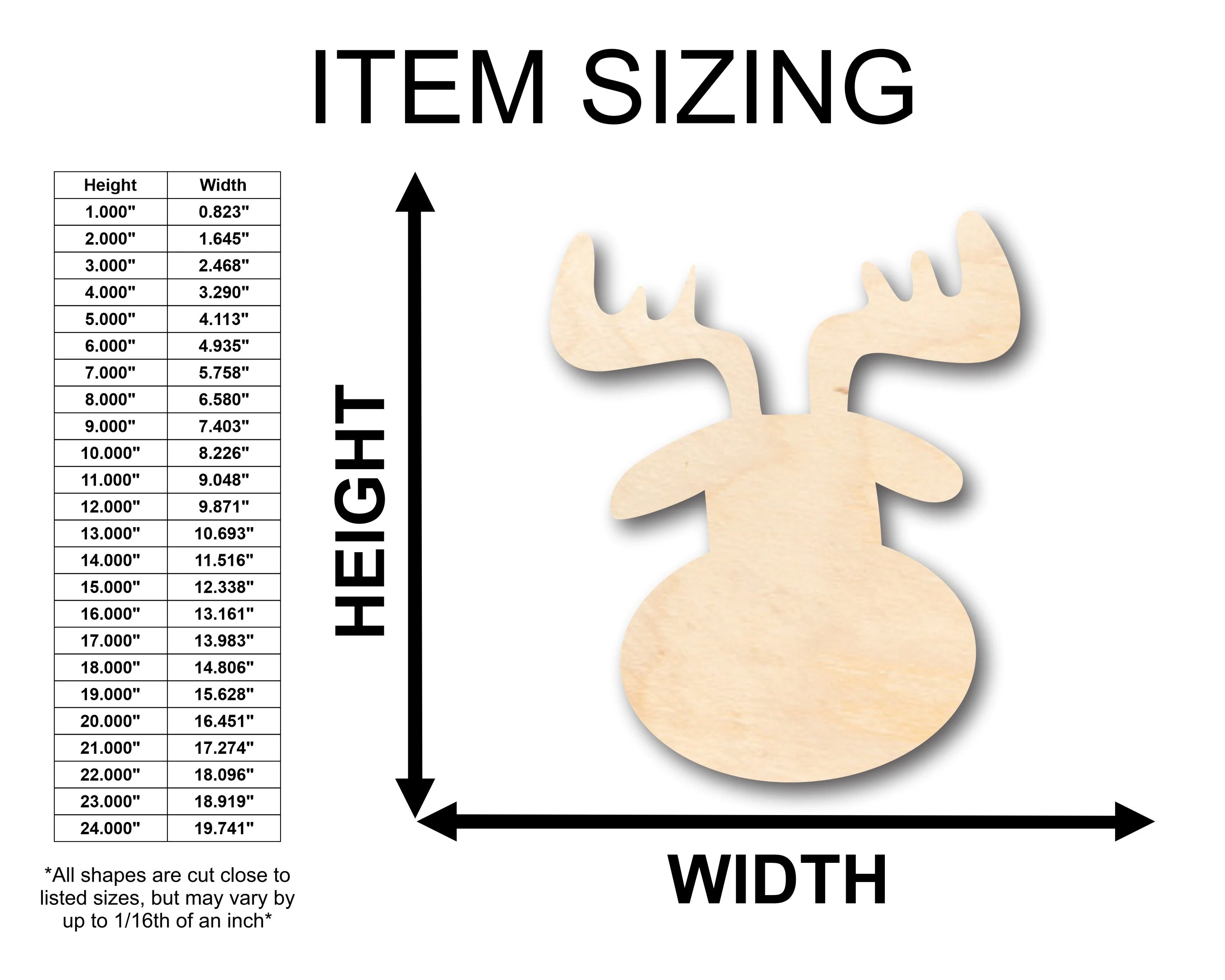 Unfinished Wood Cute Reindeer Head Shape - Craft - up to 46" DIY - Image 2
