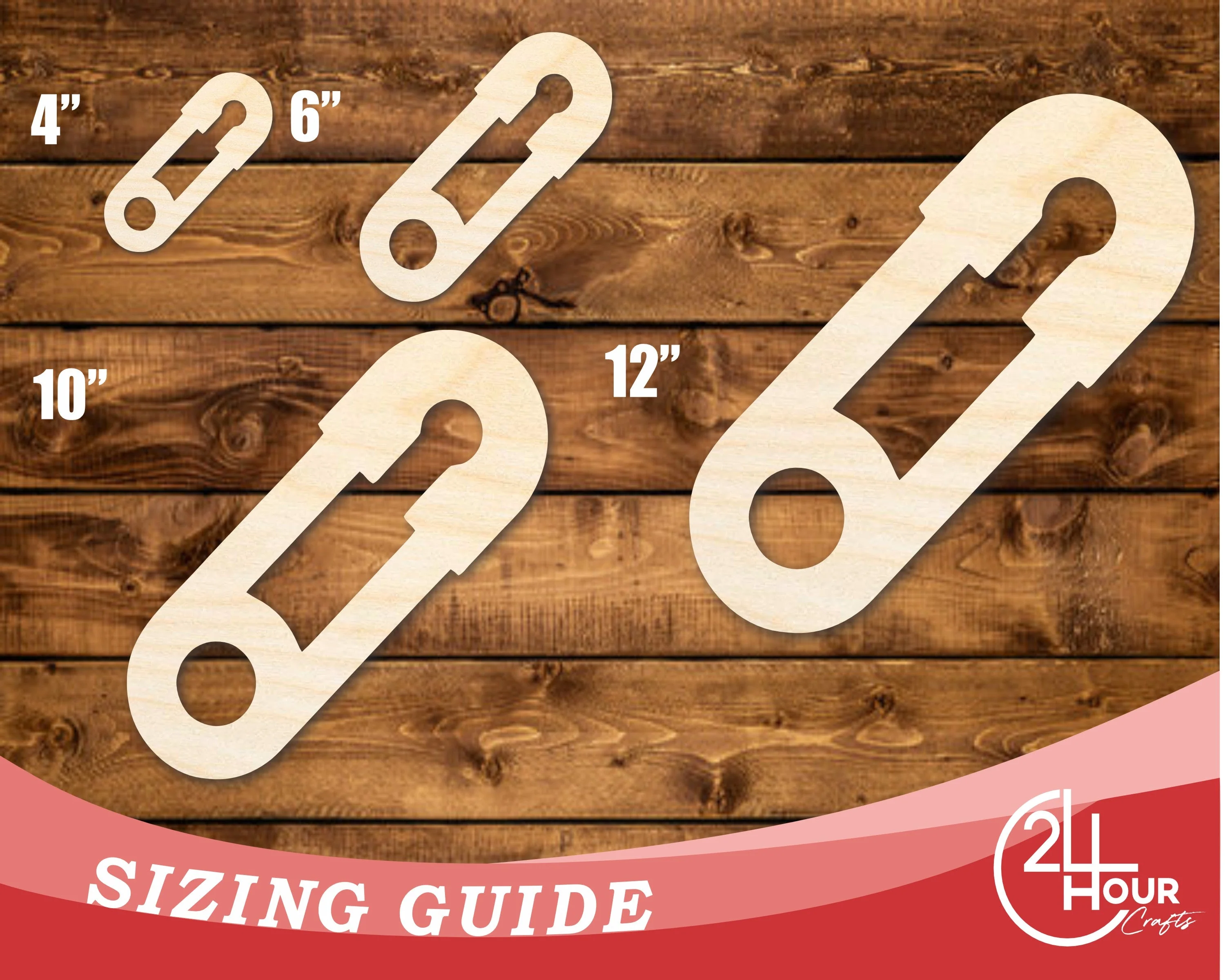 Unfinished Wood Cute Safety Pin Shape | DIY Craft Cutout | up to 46" DIY - Image 3