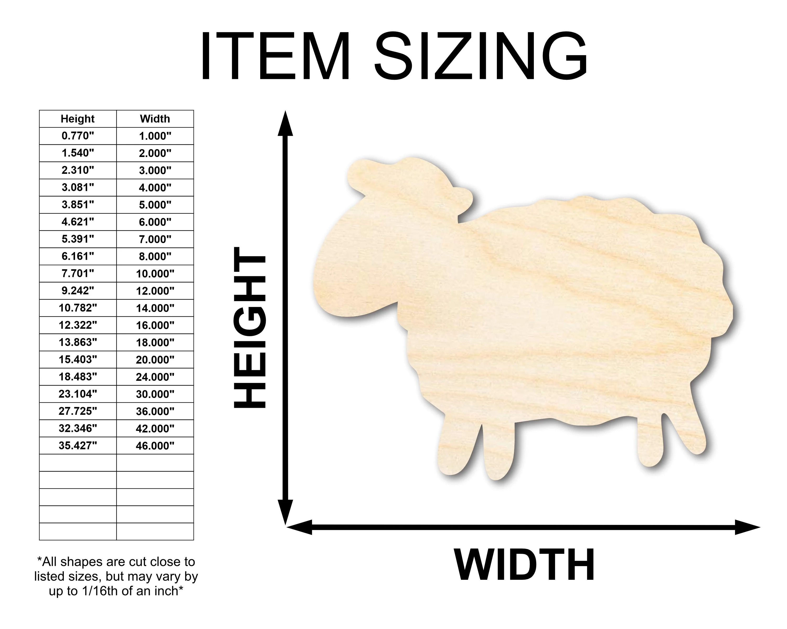 Unfinished Wood Cute Sheep Shape - Craft - up to 46" - Image 2