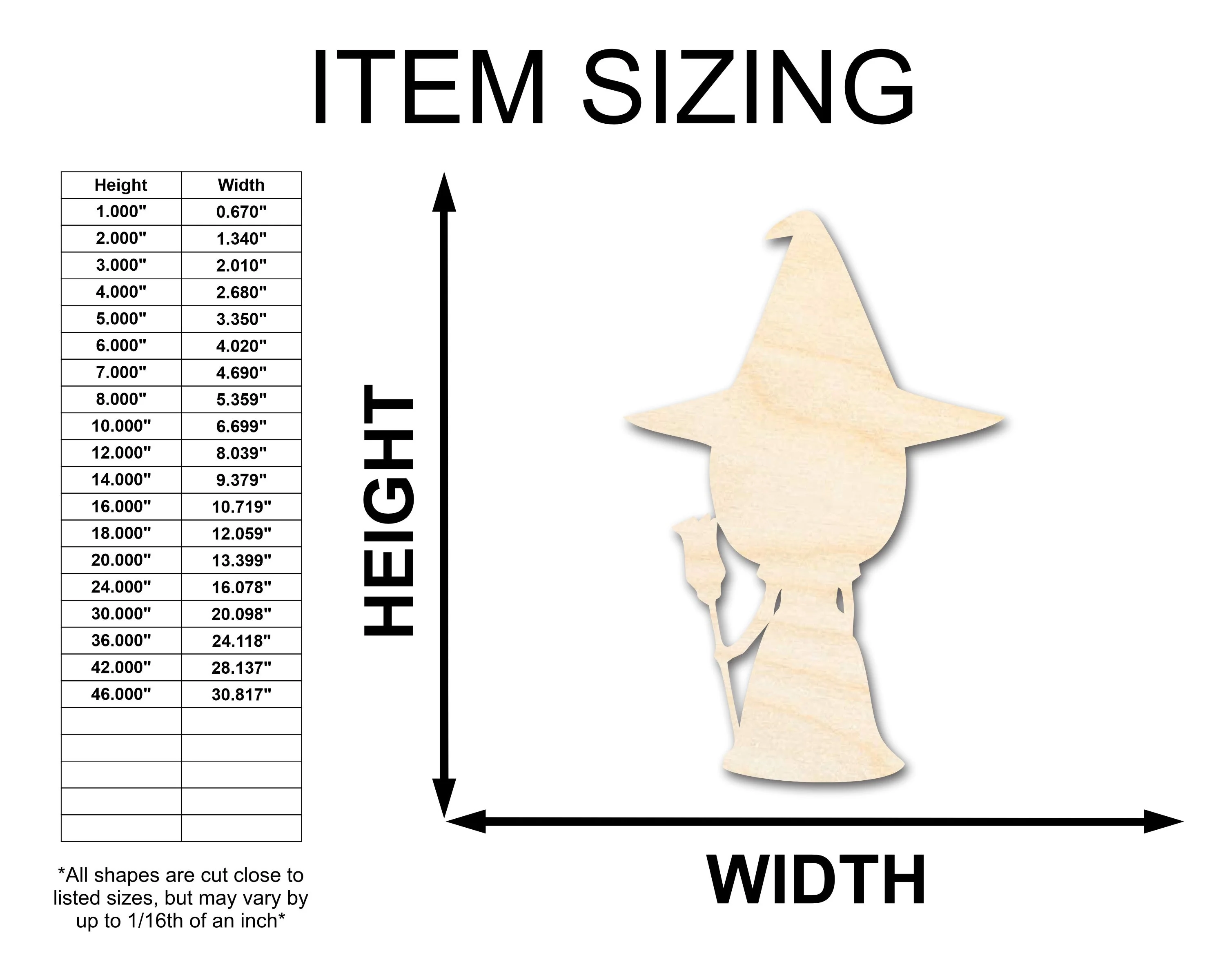 Unfinished Wood Cute Witch Shape - Craft - up to 46" - Image 2