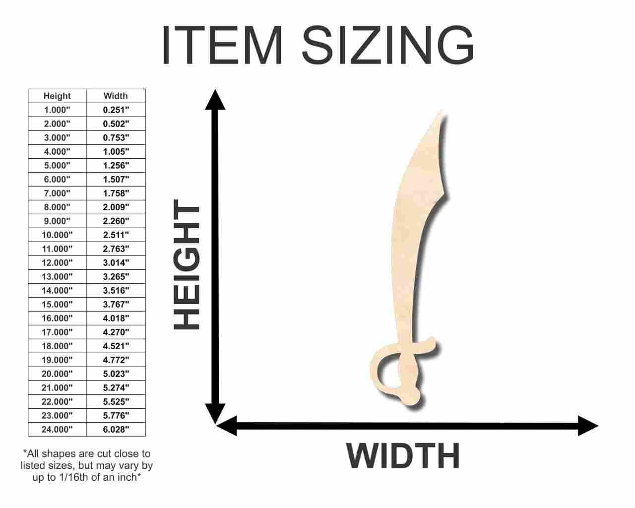 Unfinished Wood Cutlass Shape - Pirates - Craft - up to 46" DIY - Image 2