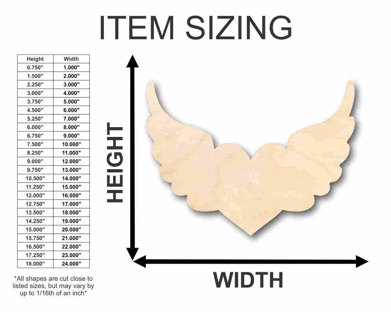 Unfinished Wood Cutout Craft Winged Heart Shape up to 46" DIY Valentines day wedding shower - Image 2