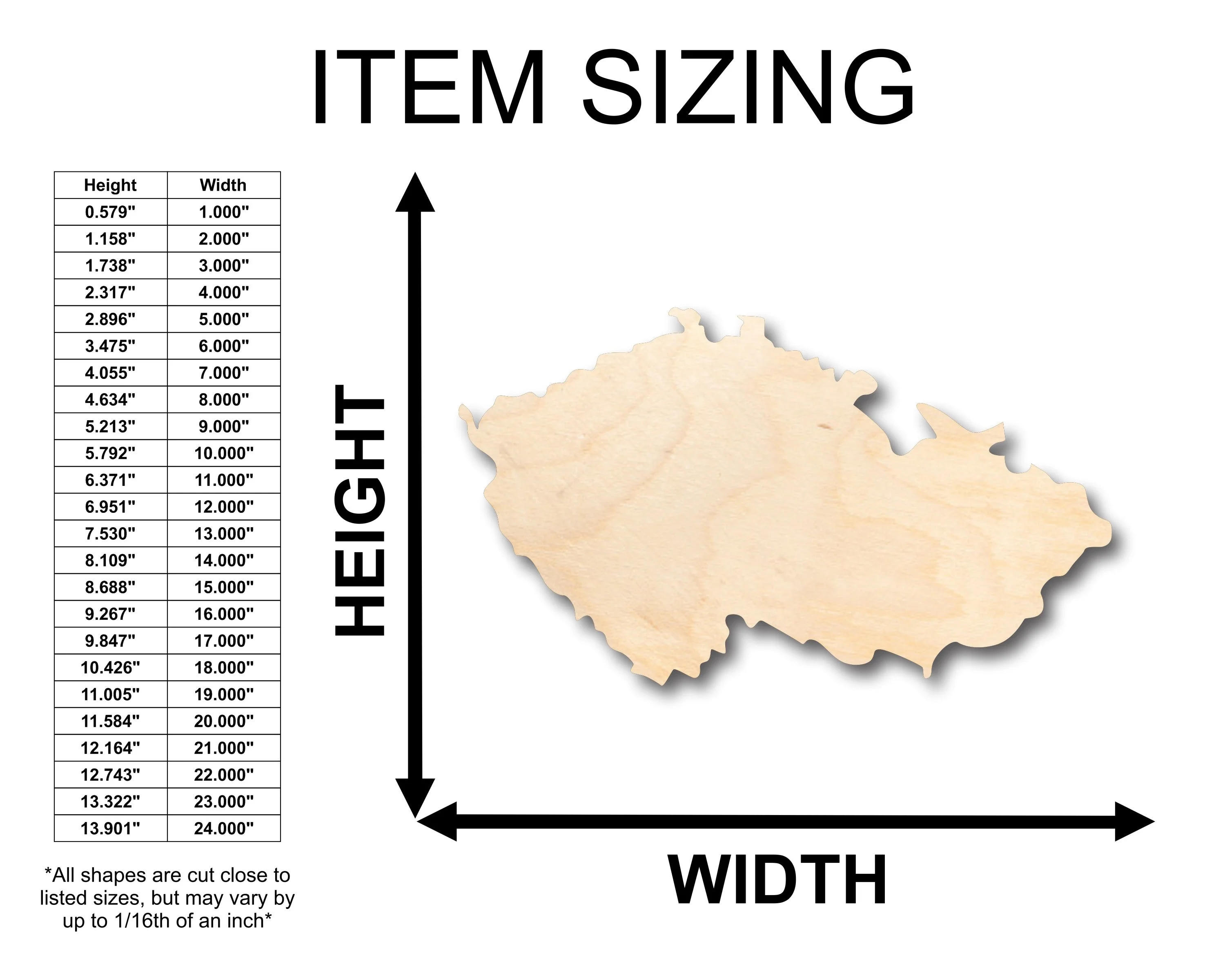 Unfinished Wood Czech Republic Shape - Country - Craft - up to 46" DIY - Image 2
