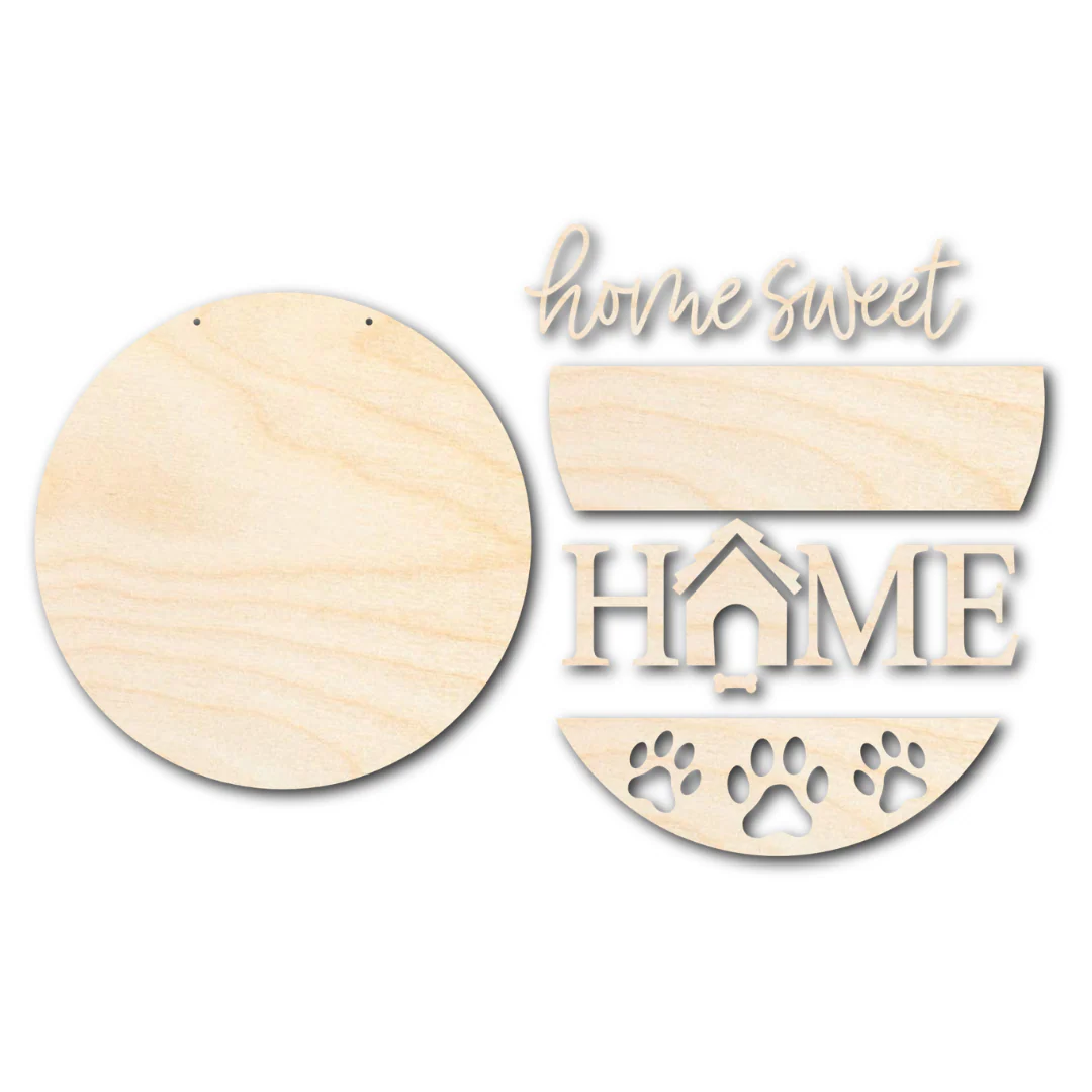 Unfinished Wood Dog Home Sweet Home Door Sign Kit | Wood Craft Cutouts | 1/4" Thick | - Image 3