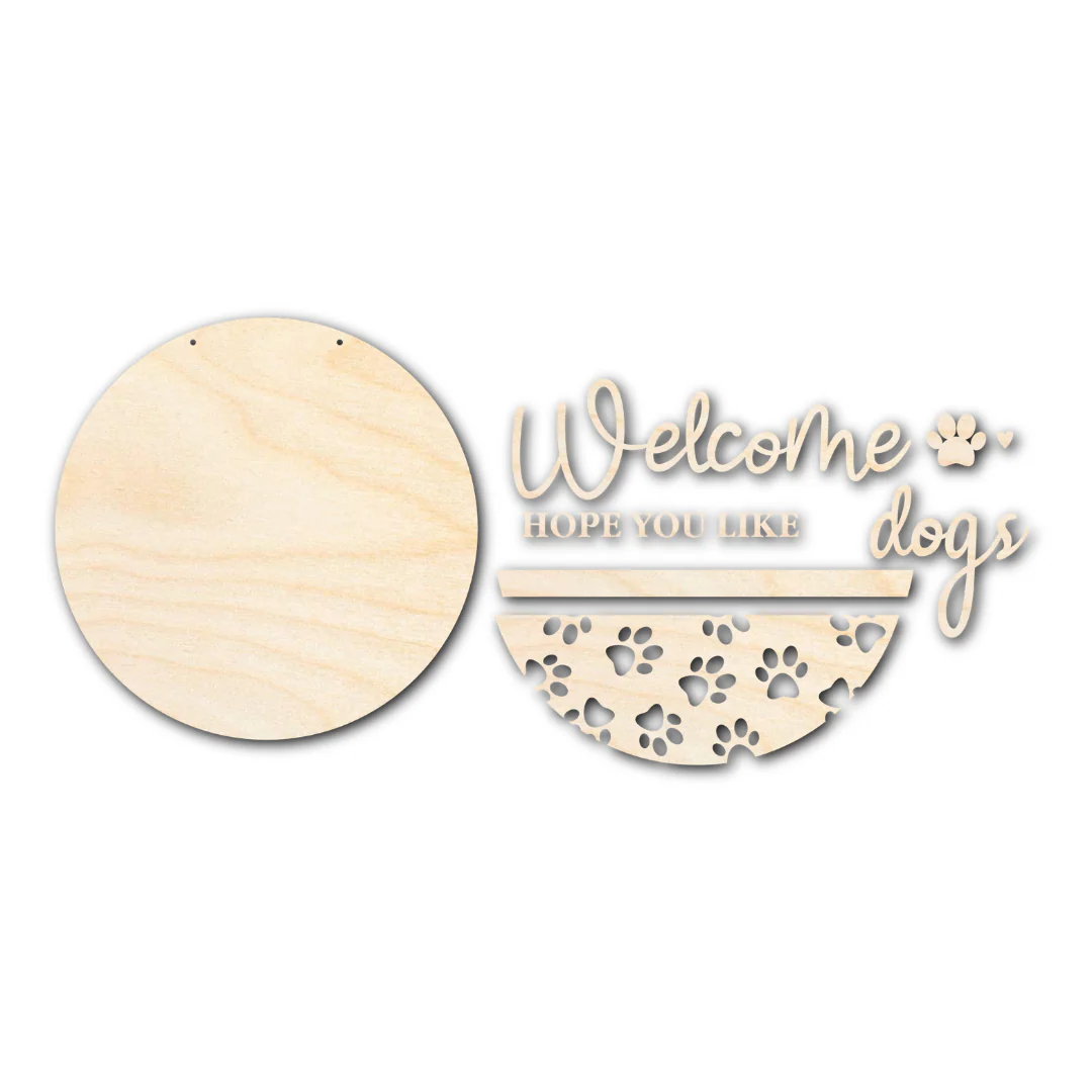 Unfinished Wood Dog Welcome Door Sign Kit | Wood Craft Cutouts | 1/4" Thick | - Image 3