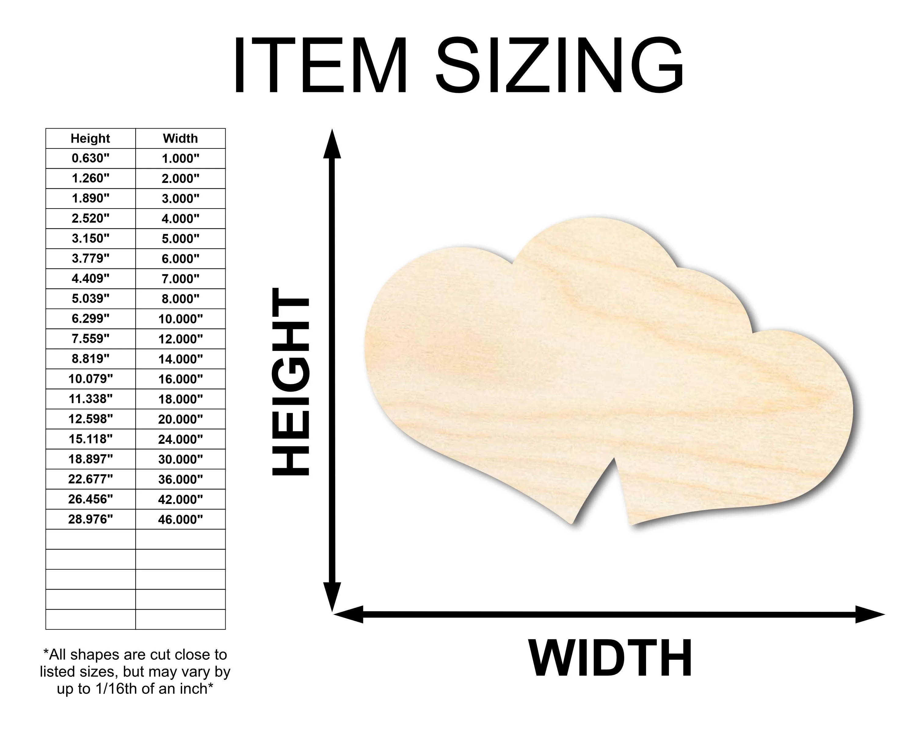 Unfinished Wood Double Heart Shape - Love Craft - up to 46" - Image 2