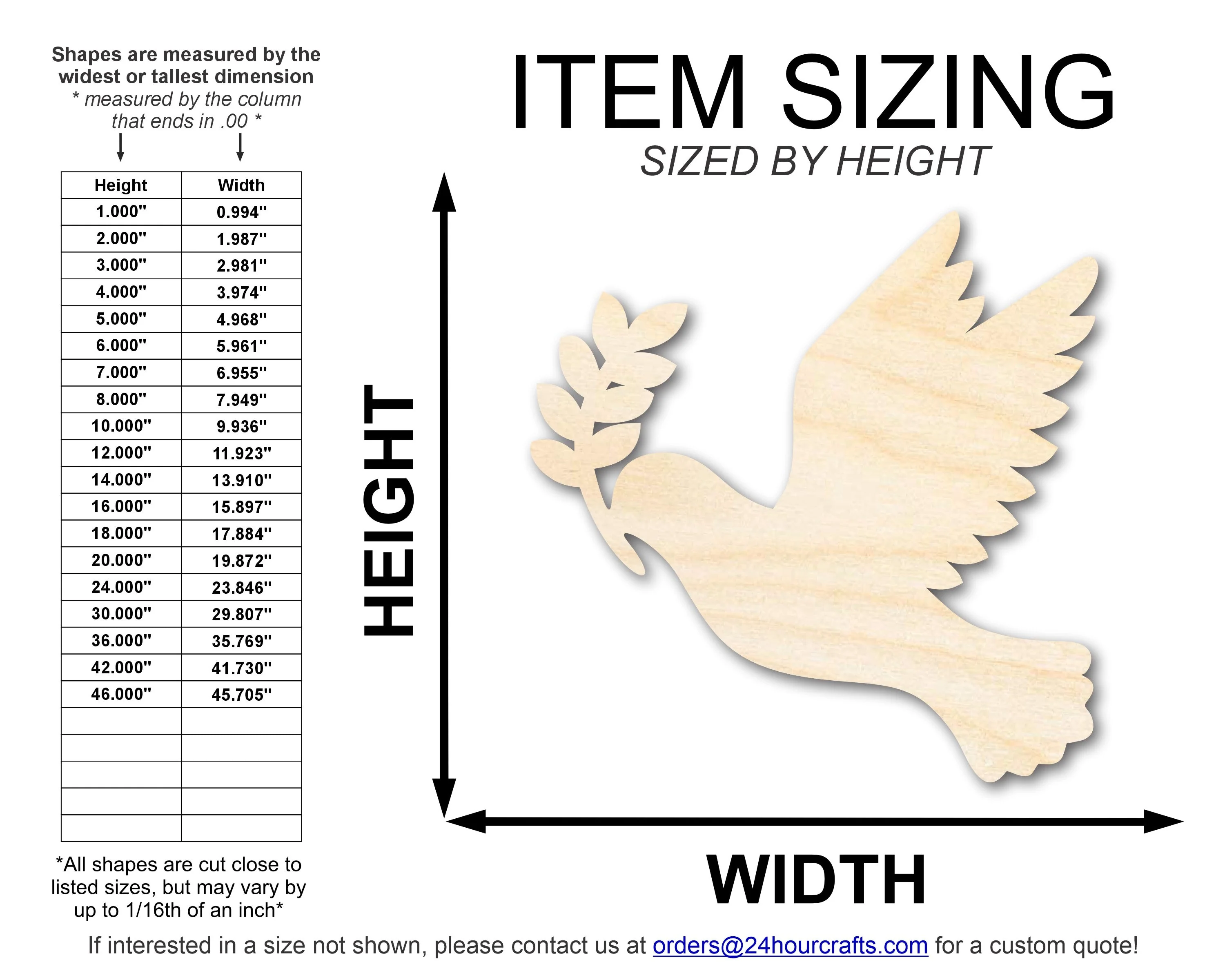 Unfinished Wood Dove and Olive Branch Shape | DIY Craft Cutout | up to 46" DIY - Image 2