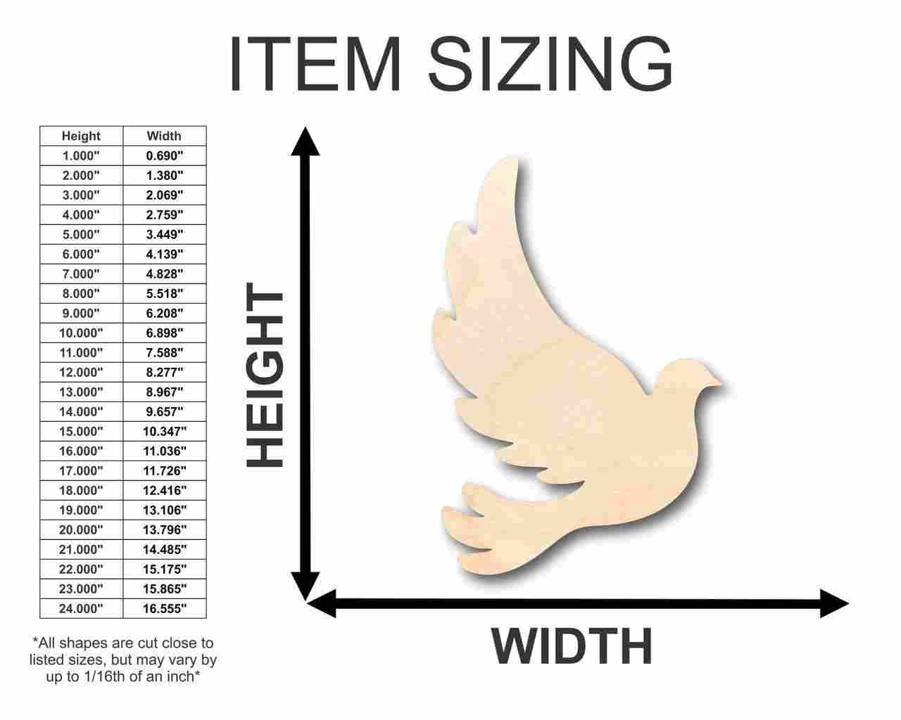 Unfinished Wood Dove Shape - Bird - Wildlife - Craft - up to 46" DIY - Image 2