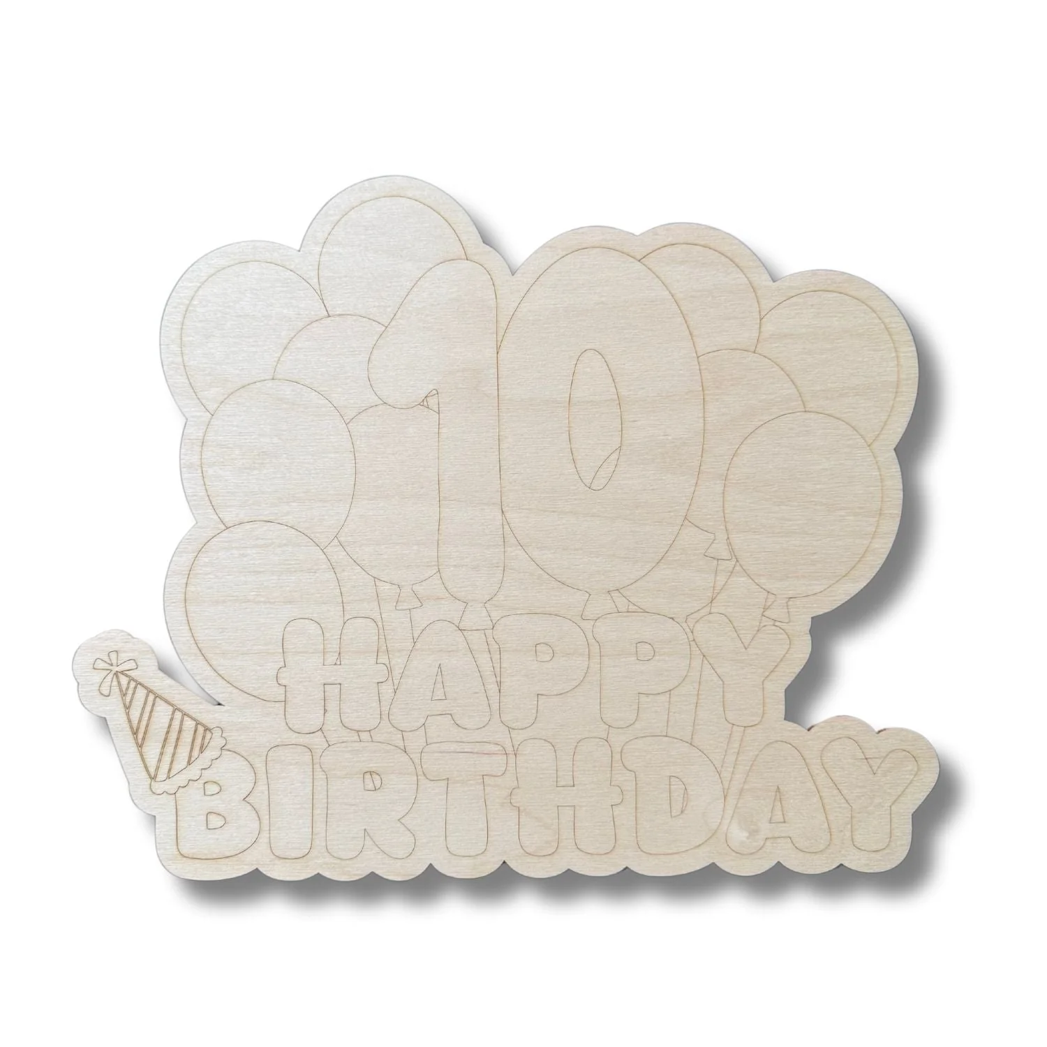 Unfinished Wood Etched 10th Birthday Balloons Shape | Paint By Line Crafts | up to 30" DIY - Image 2