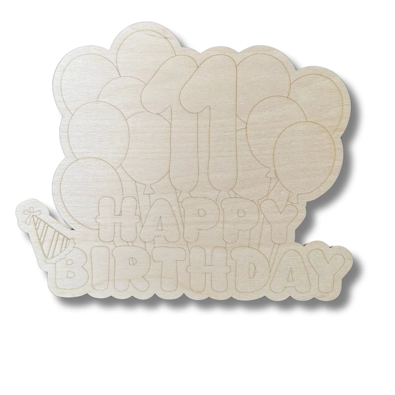 Unfinished Wood Etched 11th Birthday Balloons Shape | Paint By Line Crafts | up to 30" DIY - Image 2