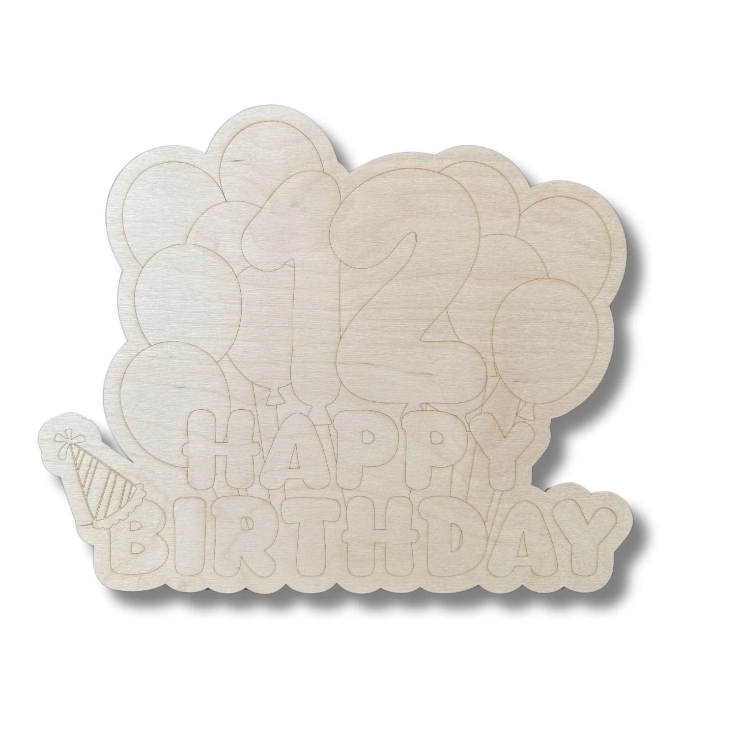 Unfinished Wood Etched 12th Birthday Balloons Shape | Paint By Line Crafts | up to 30" DIY - Image 2
