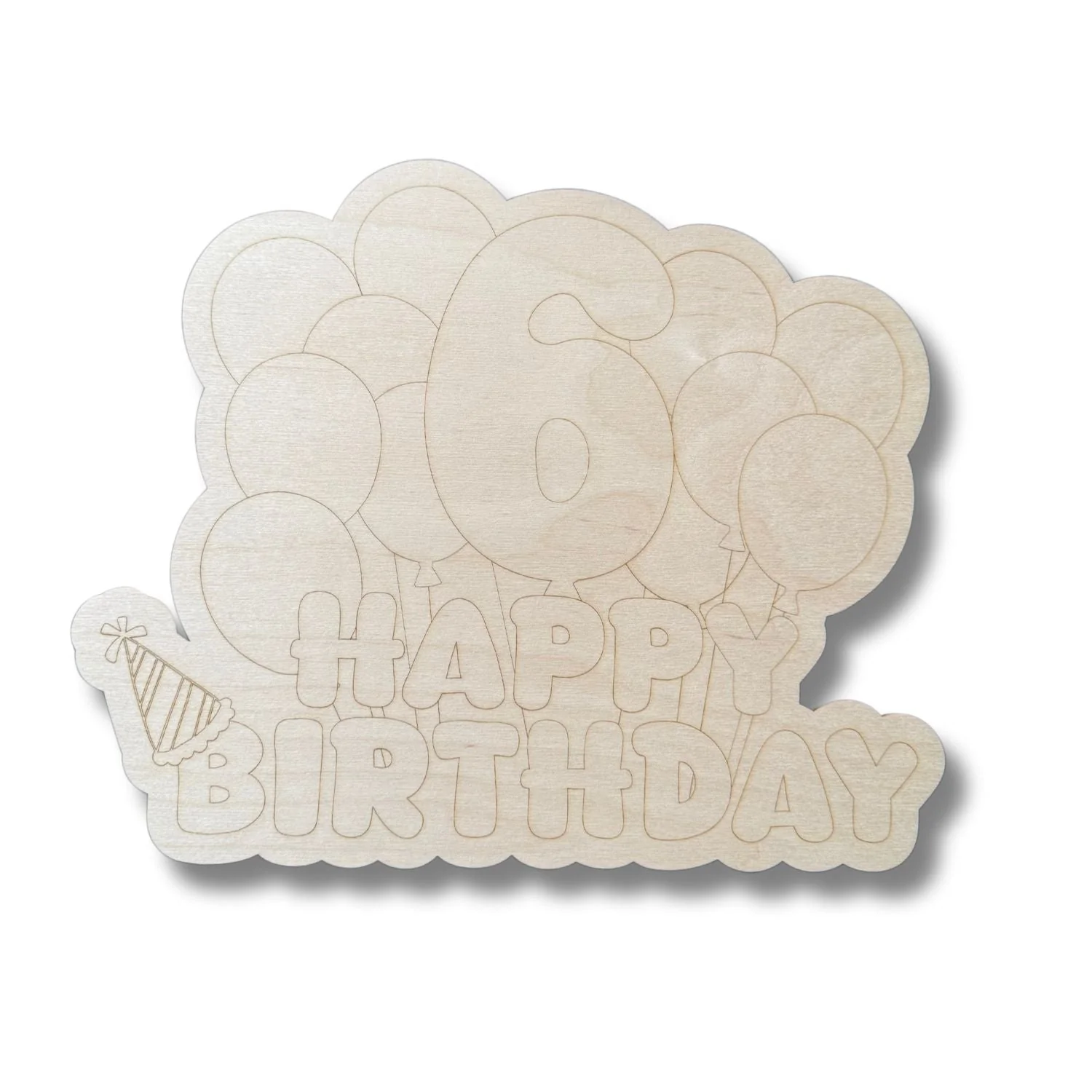 Unfinished Wood Etched 6th Birthday Balloons Shape | Paint By Line Crafts | up to 30" DIY - Image 2