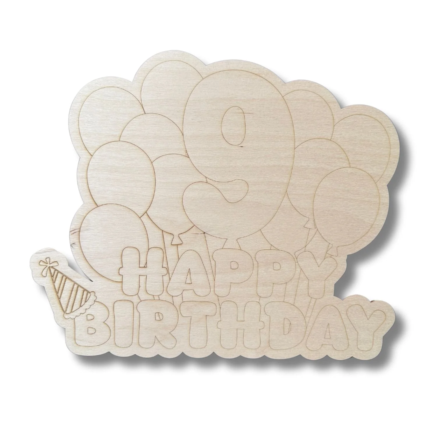 Unfinished Wood Etched 9th Birthday Balloons Shape | Paint By Line Crafts | up to 30" DIY - Image 2