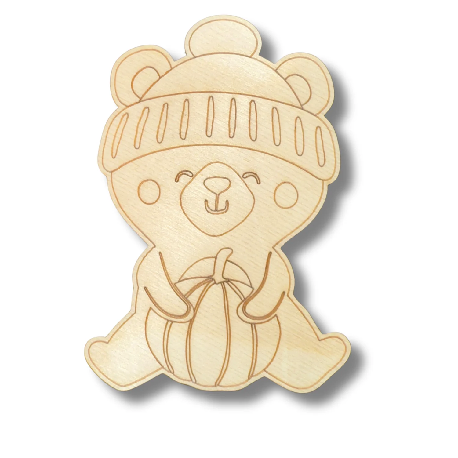 Unfinished Wood Etched Cute Pumpkin Bear Shape | Paint By Line Crafts | up to 30" DIY - Image 2