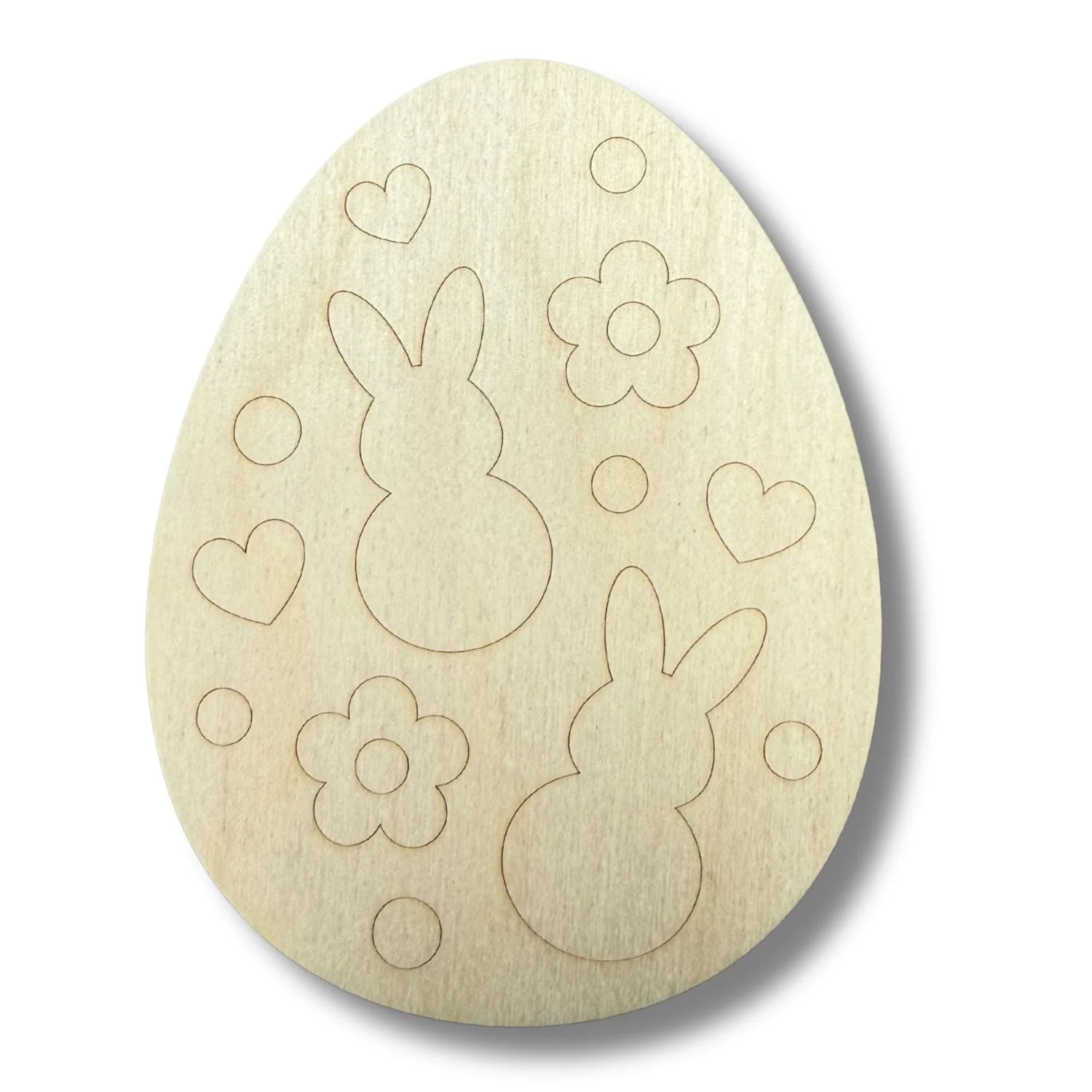 Unfinished Wood Etched Flower And Bunny Pattern Egg Shape | Paint By Line Crafts | up to 30" DIY - Image 2