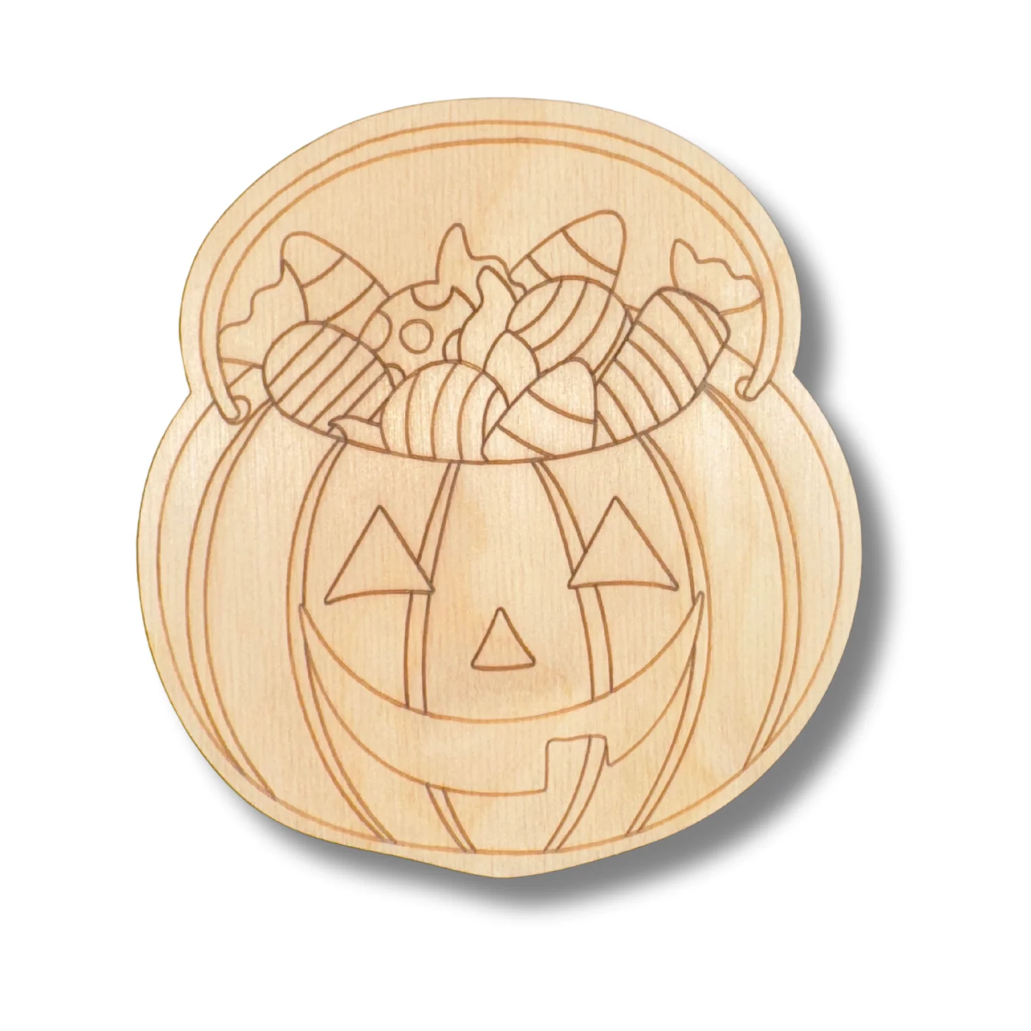 Unfinished Wood Etched Halloween Candy Bucket Shape | Paint By Line Crafts | up to 30" DIY - Image 2
