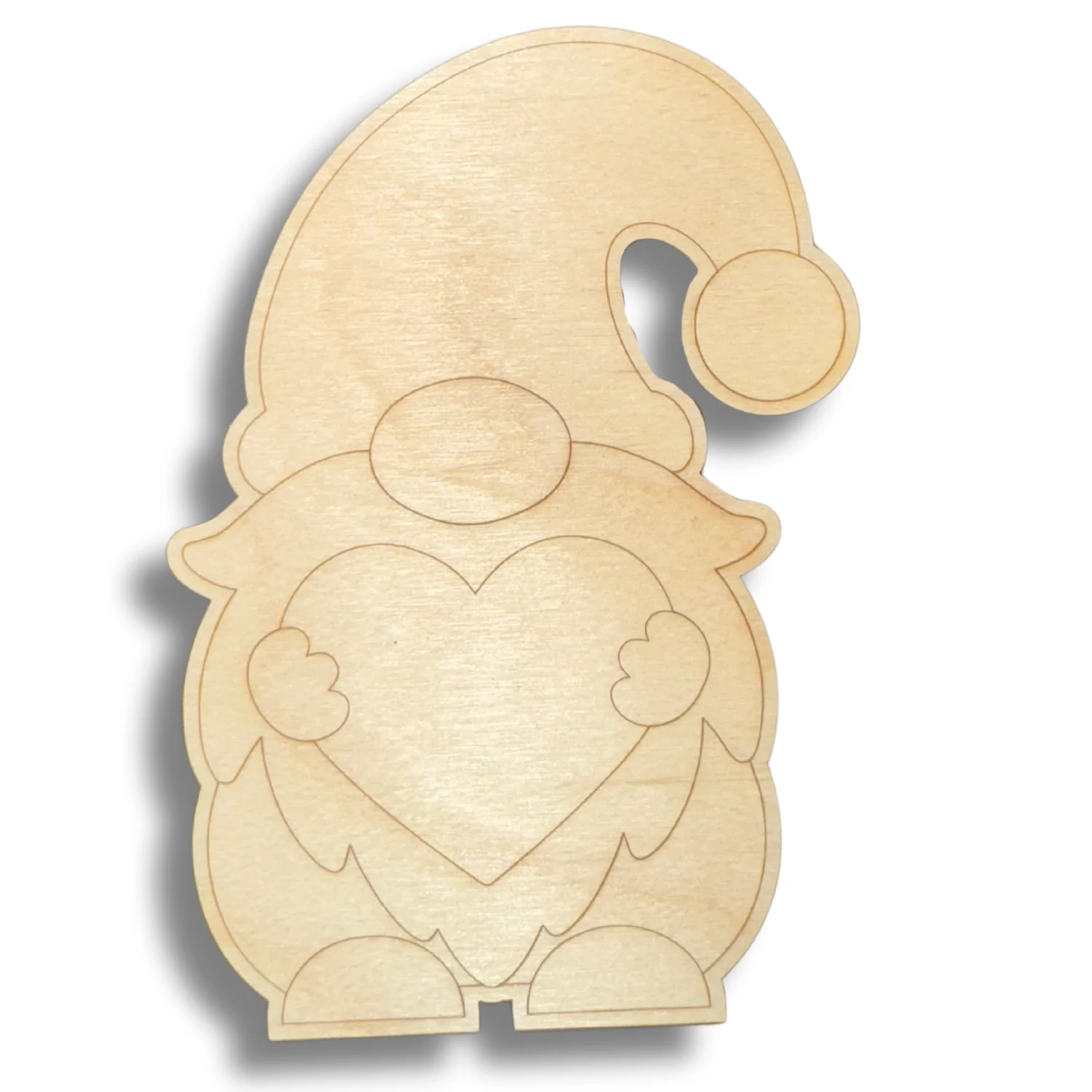 Unfinished Wood Etched Heart Gnome Shape | Paint By Line Crafts | up to 30" DIY - Image 2