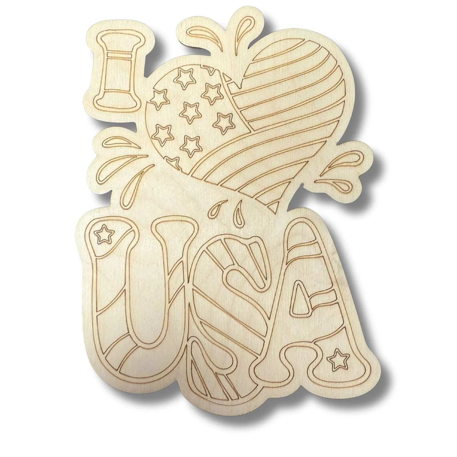 Unfinished Wood Etched I Heart USA Shape | Paint By Line Crafts | up to 30" DIY - Image 2