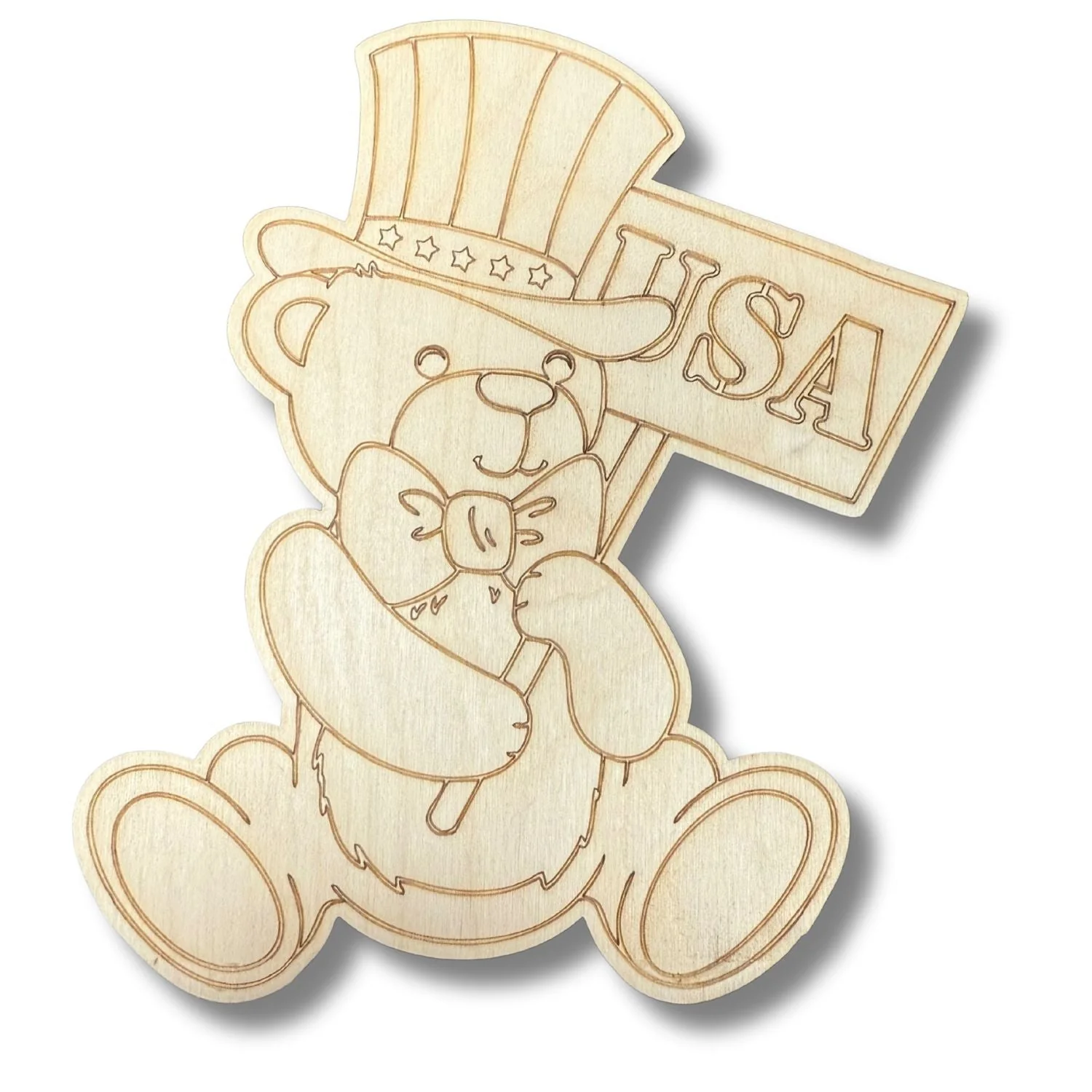 Unfinished Wood Etched Patriotic Bear Shape | Paint By Line Crafts | up to 30" DIY - Image 2