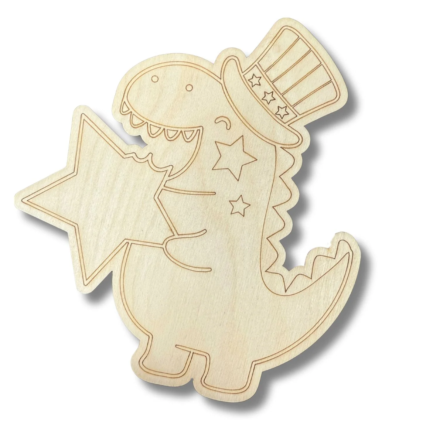 Unfinished Wood Etched Patriotic Dino Shape | Paint By Line Crafts | up to 30" DIY - Image 2