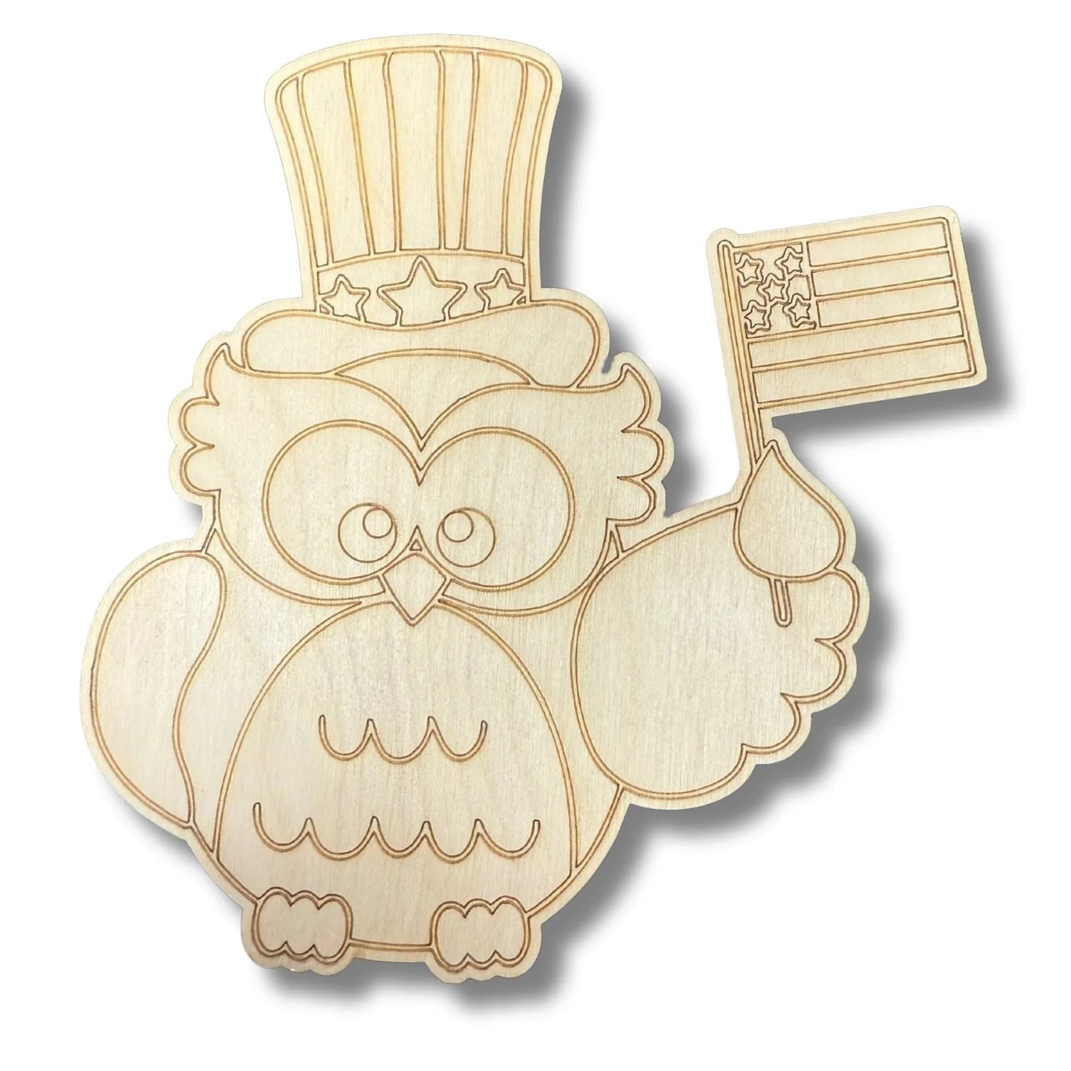 Unfinished Wood Etched Patriotic Owl Shape | Paint By Line Crafts | up to 30" DIY - Image 2