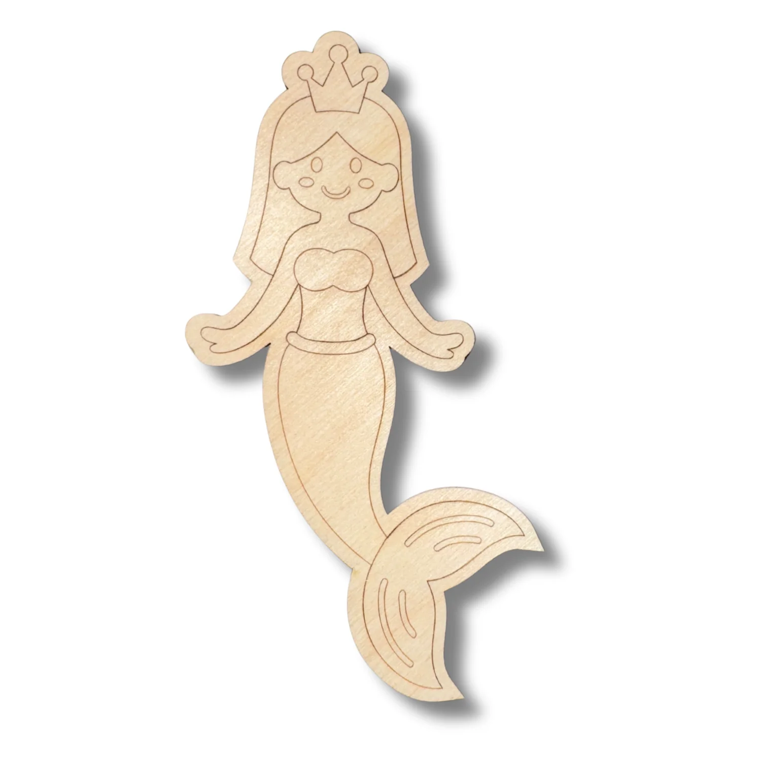 Unfinished Wood Etched Princess Mermaid Shape | Paint By Line Crafts | up to 30" DIY - Image 2