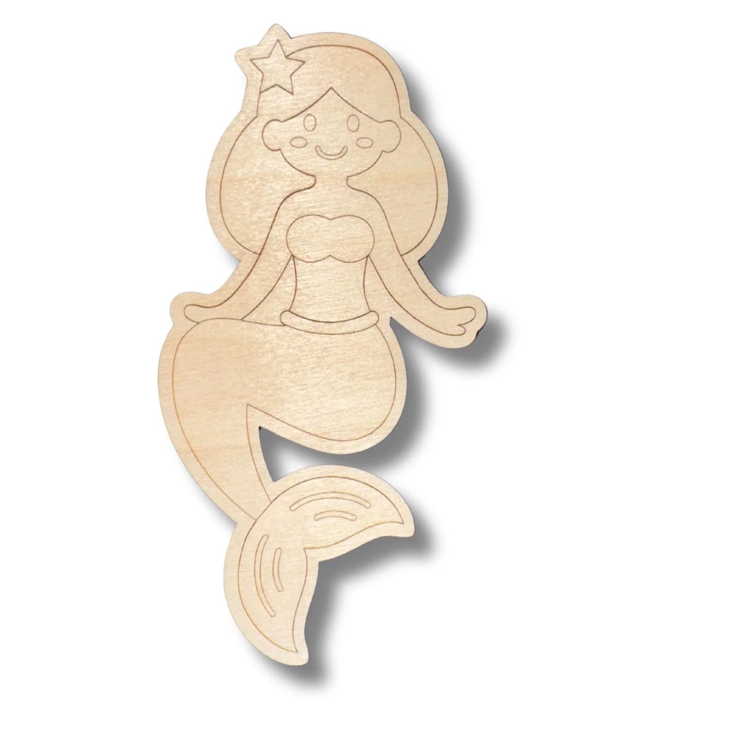 Unfinished Wood Etched Princess Sitting Mermaid Shape | Paint By Line Crafts | up to 30" DIY - Image 2