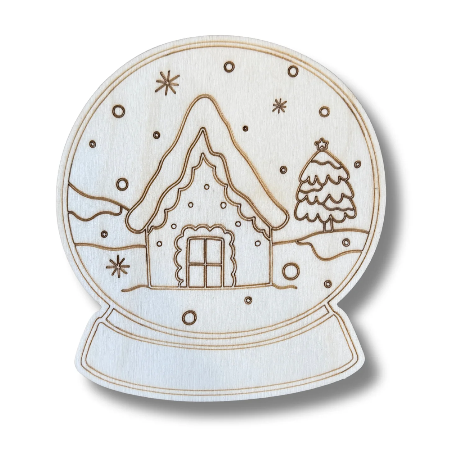 Unfinished Wood Etched Snowy House Snowglobe Shape | Paint By Line Crafts | up to 30" DIY - Image 2