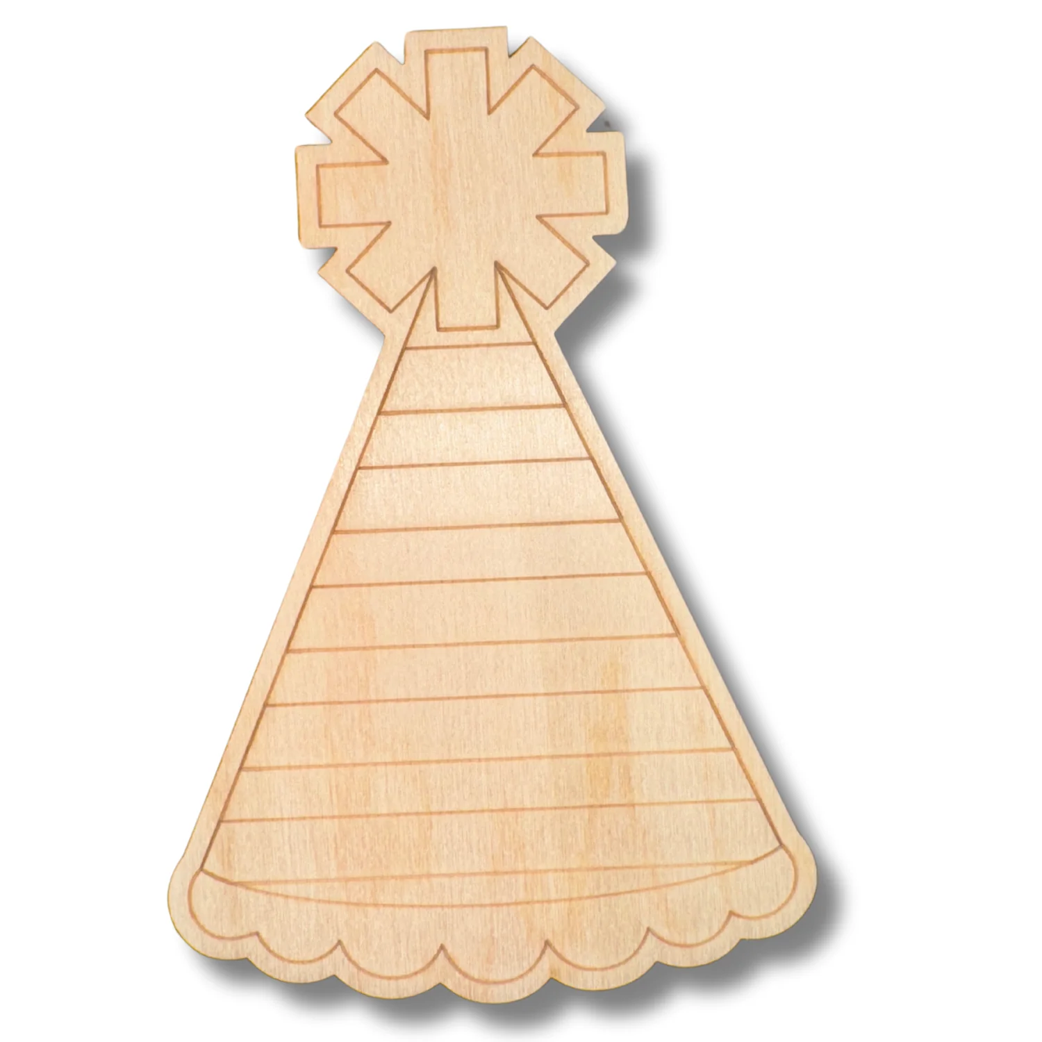Unfinished Wood Etched Striped Party Hat Shape | Paint By Line Crafts | up to 30" DIY - Image 2