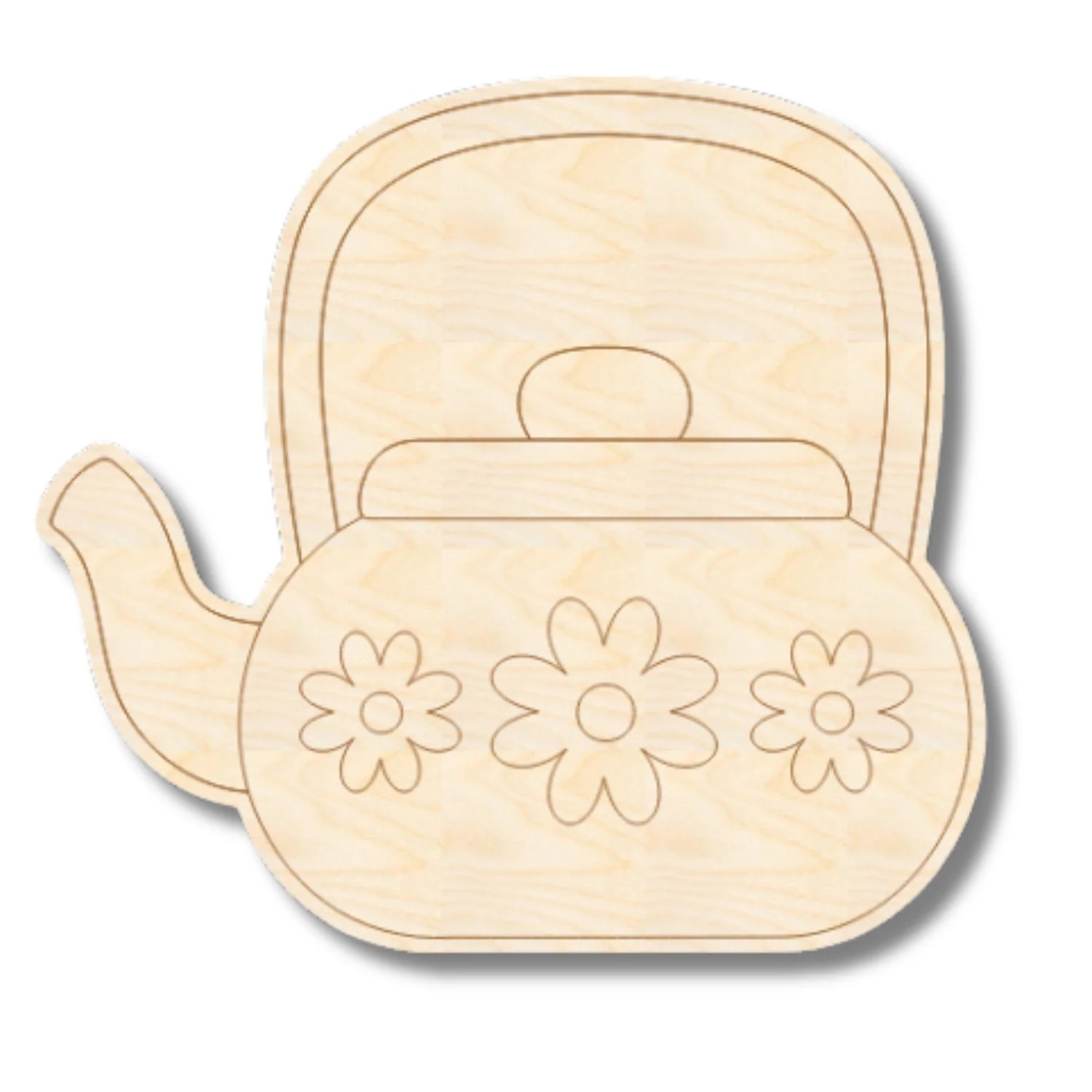 Unfinished Wood Etched Tea Kettle Shape | Paint By Line Crafts | up to 30" DIY