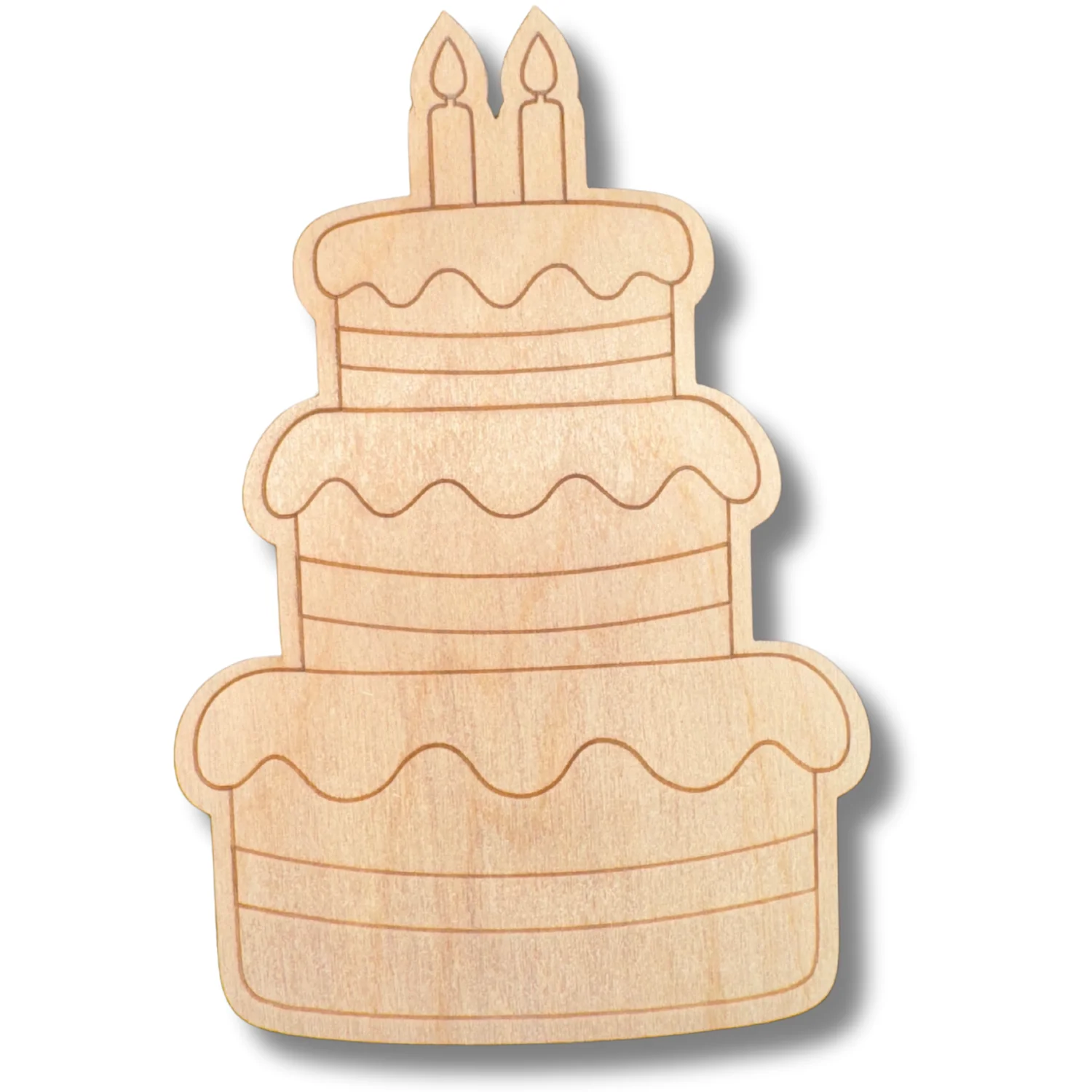 Unfinished Wood Etched Three Tier Birthday Cake Shape | Paint By Line Crafts | up to 30" DIY - Image 2
