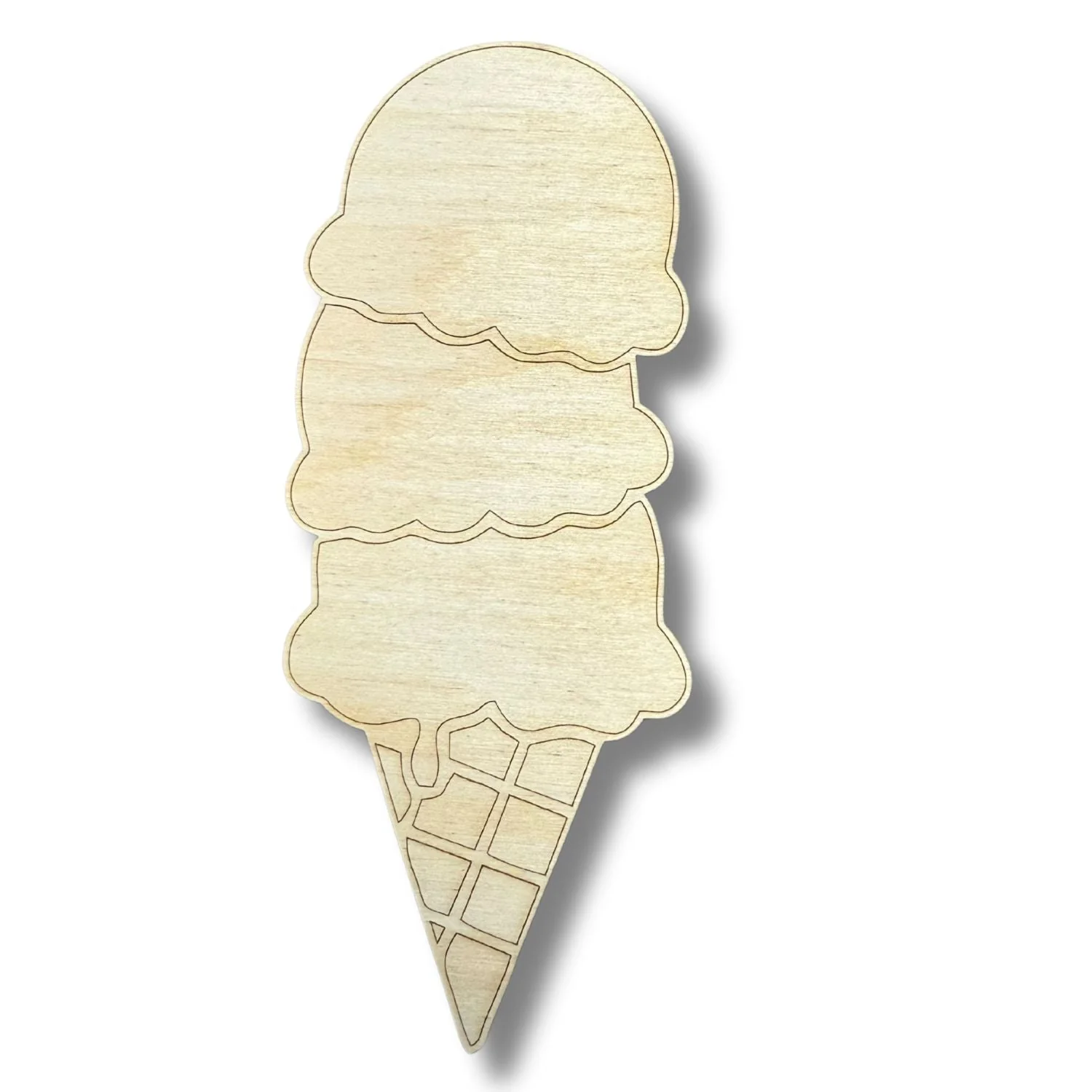 Unfinished Wood Etched Triple Stack Ice Cream Shape | Paint By Line Crafts | up to 30" DIY - Image 2