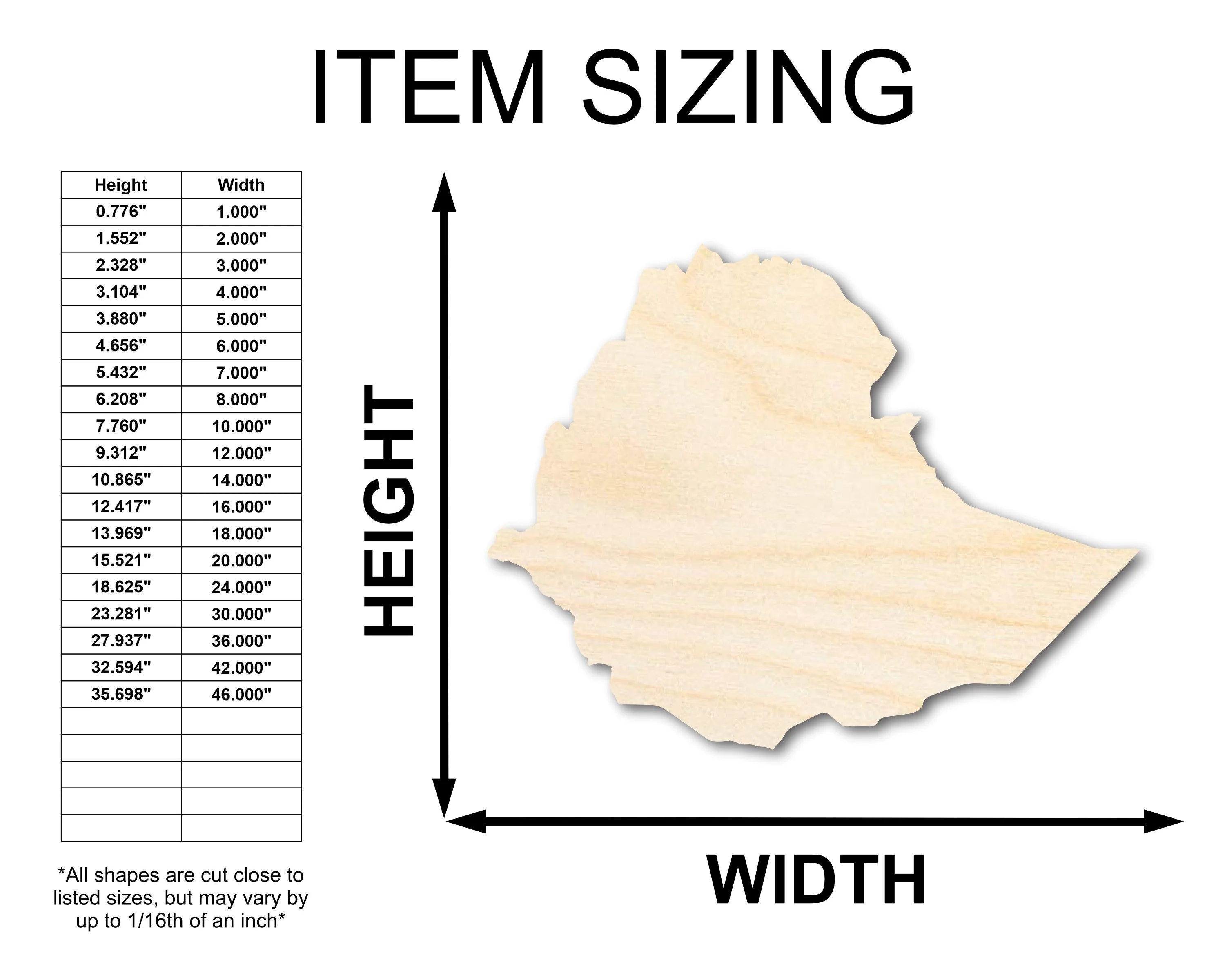 Unfinished Wood Ethiopia Country Shape - East African Craft - up to 46" DIY - Image 2