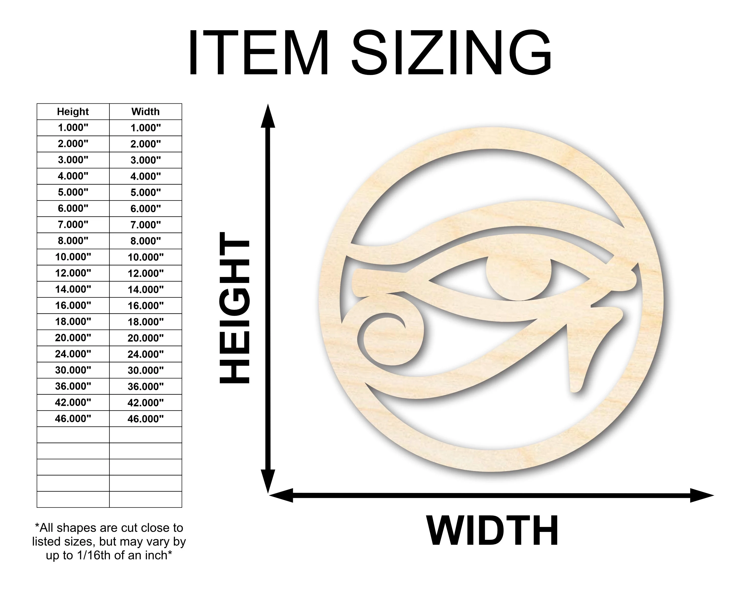 Unfinished Wood Eye of Ra Shape | Egyptian Hieroglyph Silhouette | Craft Cutout | up to 46" DIY - Image 2