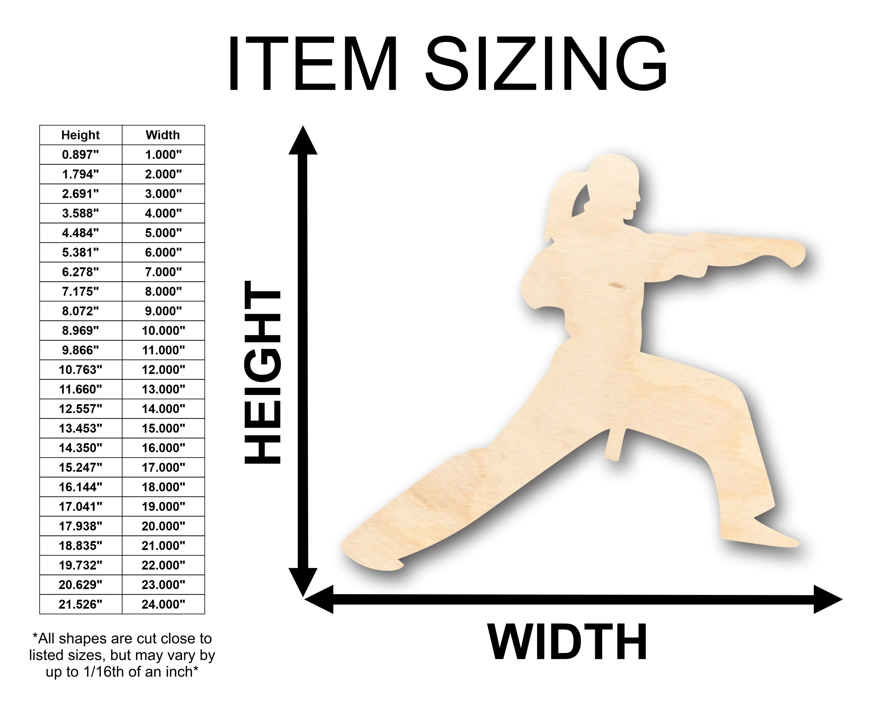 Unfinished Wood Female Martial Arts Karate Shape - Craft - up to 46" DIY - Image 2