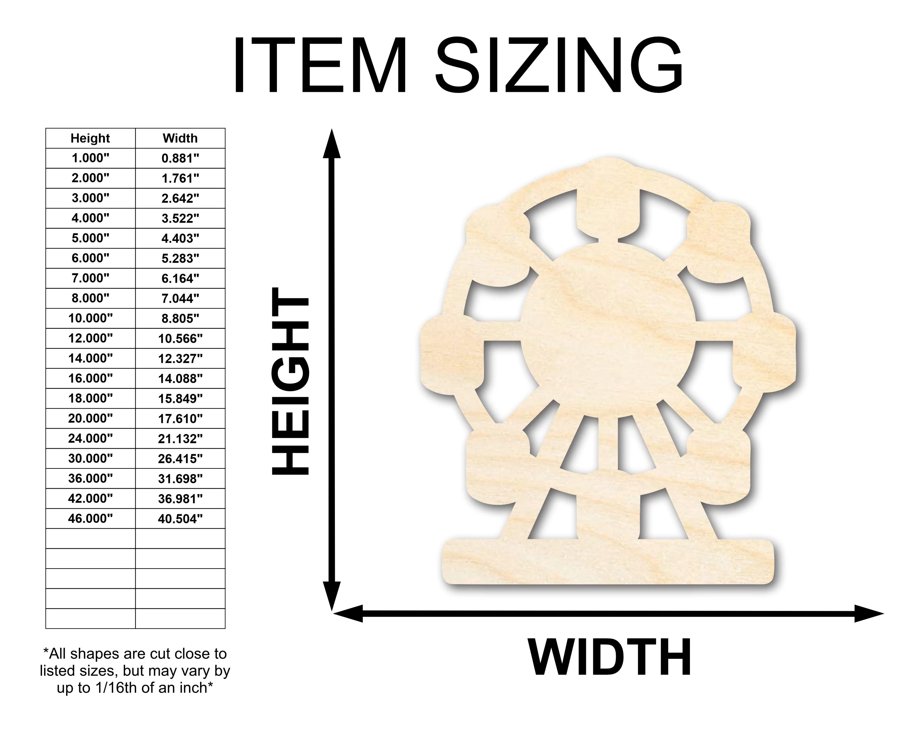 Unfinished Wood Ferris Wheel Shape | Amusement Park Ride Silhouette | Craft Cutout | up to 46" DIY - Image 2