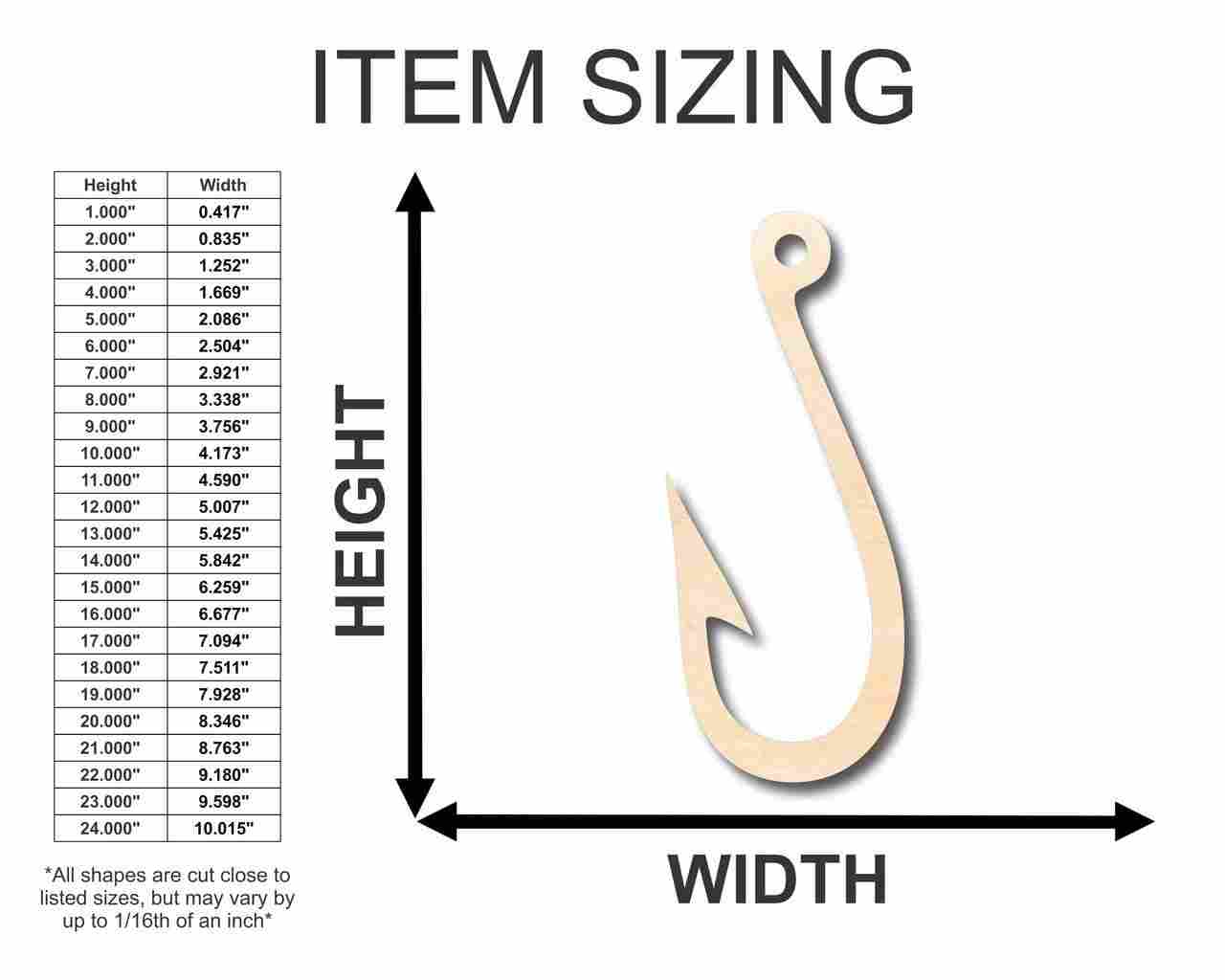Unfinished Wood Fish Hook Shape - Fishing - Ocean- Craft - up to 46" DIY - Image 2