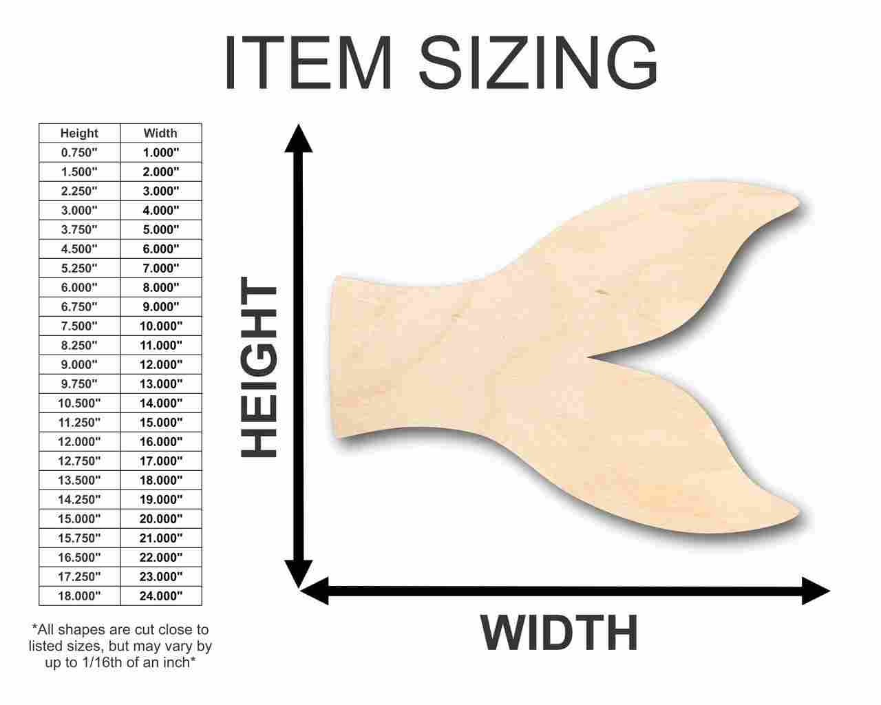 Unfinished Wood Fish Tail Shape - Ocean - Animals - Craft - up to 46" DIY - Image 2