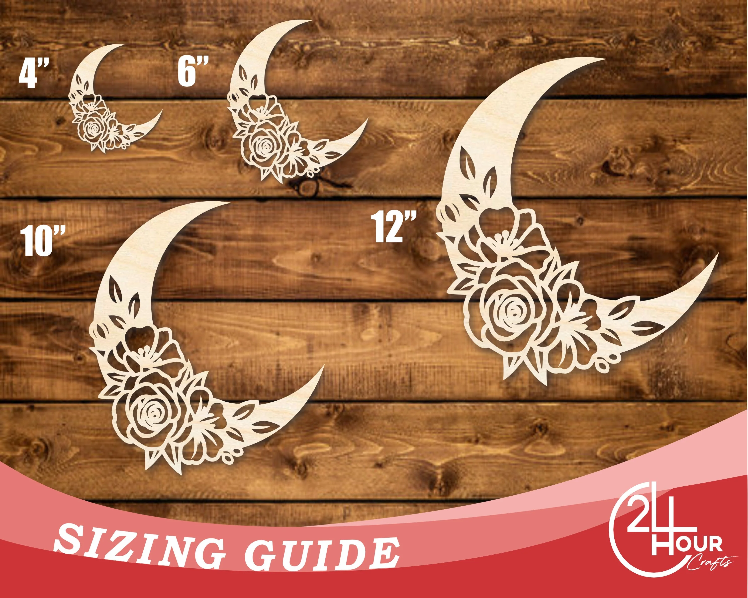 Unfinished Wood Floral Moon Shape | JGrondz | DIY Craft Cutout | up to 46" DIY | - Image 2