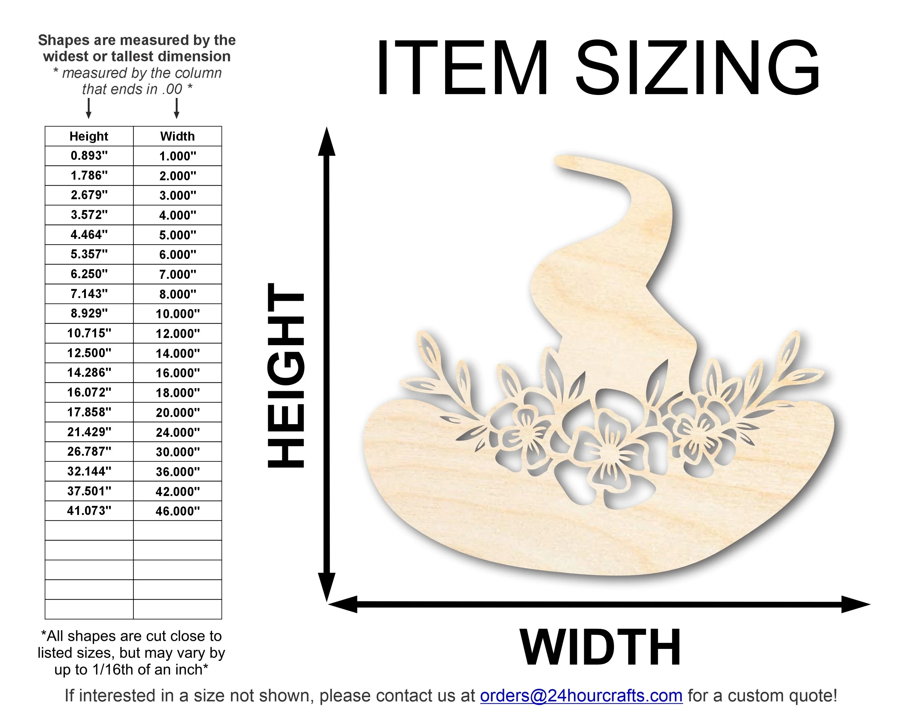 Unfinished Wood Floral Witch Hat Shape | JGrondz | DIY Craft Cutout | up to 46" DIY - Image 2