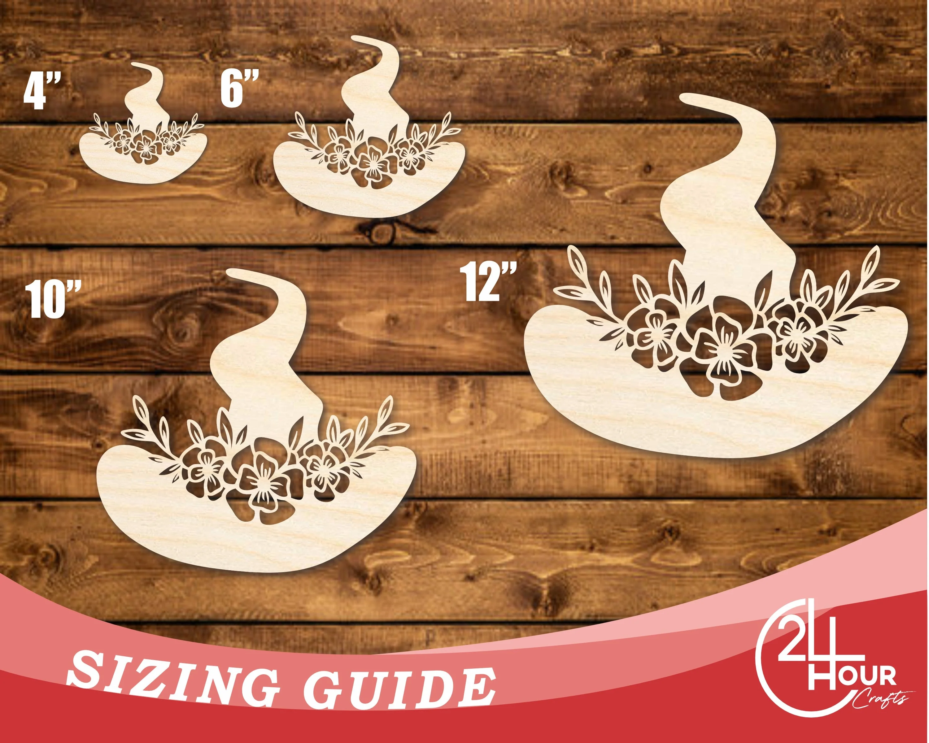 Unfinished Wood Floral Witch Hat Shape | JGrondz | DIY Craft Cutout | up to 46" DIY - Image 3