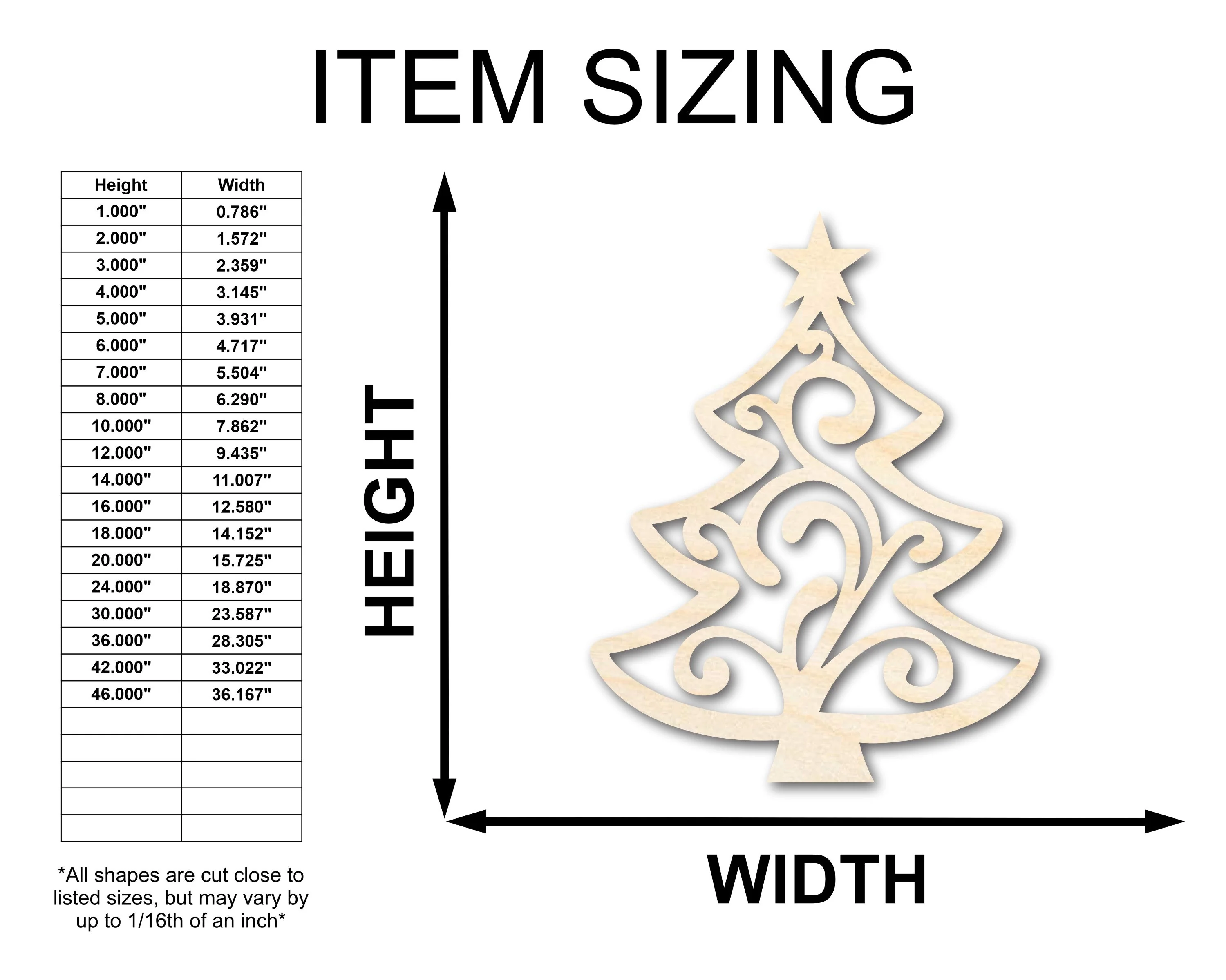 Unfinished Wood Flourish Christmas Tree Shape - Craft - up to 46" - Image 2
