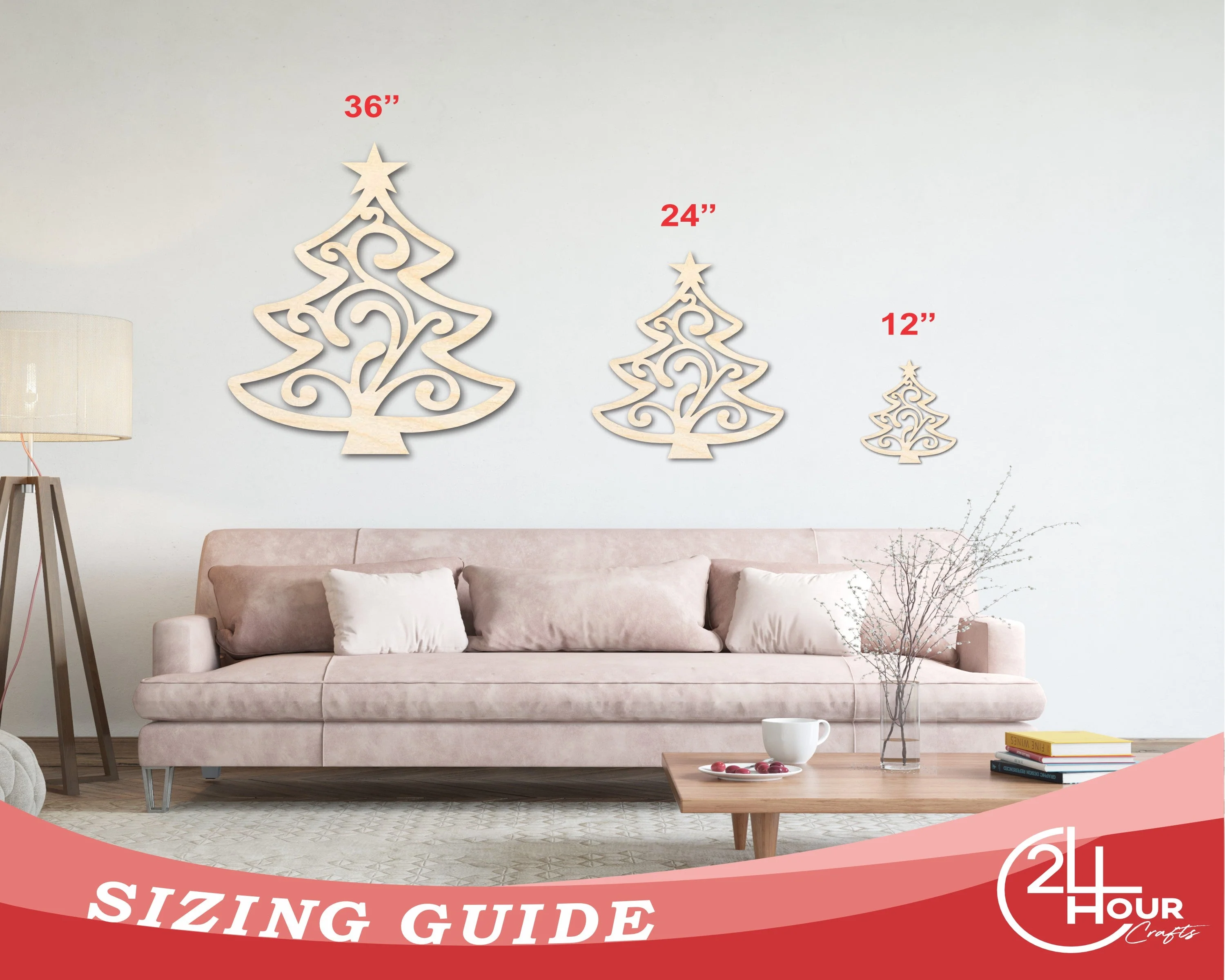 Unfinished Wood Flourish Christmas Tree Shape - Craft - up to 46" - Image 3