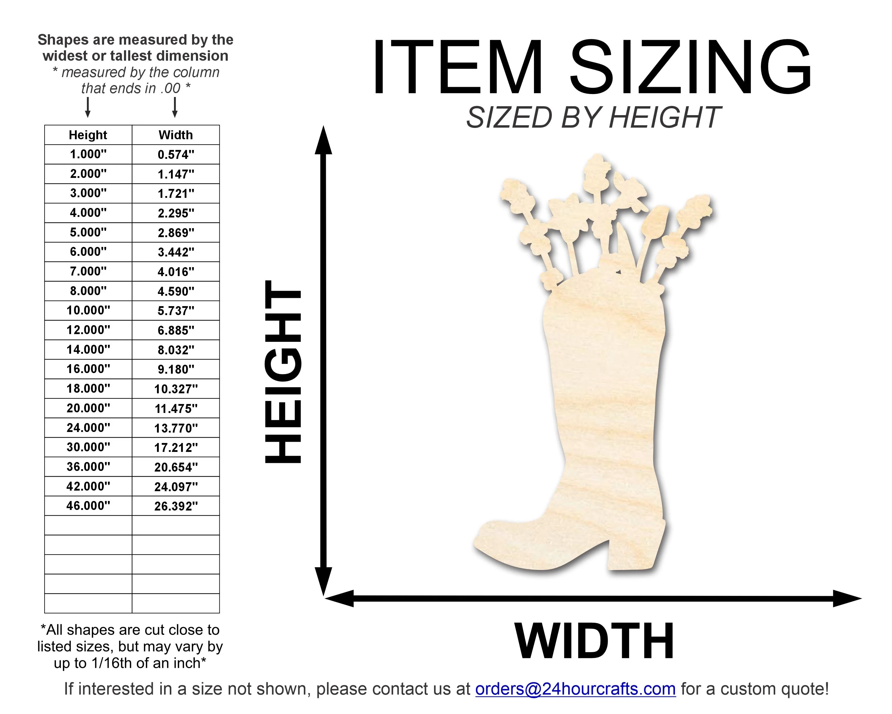 Unfinished Wood Flower Boot Shape | DIY Craft Cutout | up to 46" DIY - Image 2