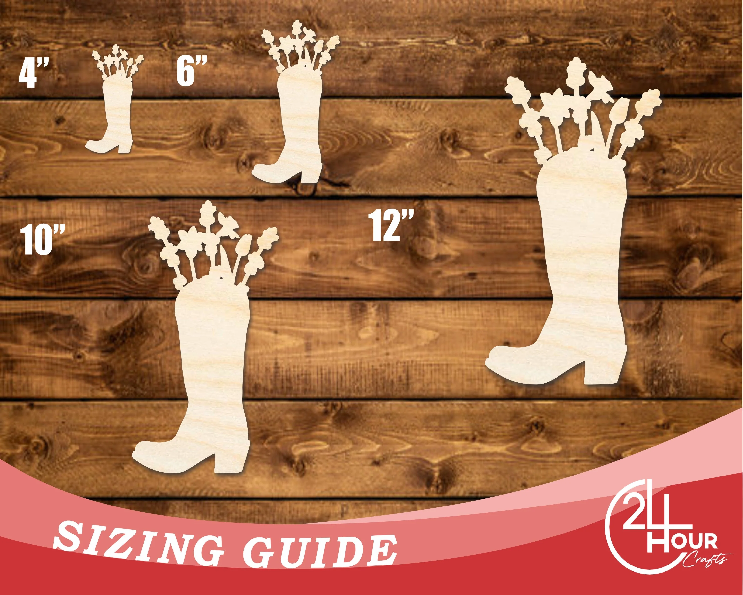 Unfinished Wood Flower Boot Shape | DIY Craft Cutout | up to 46" DIY - Image 3