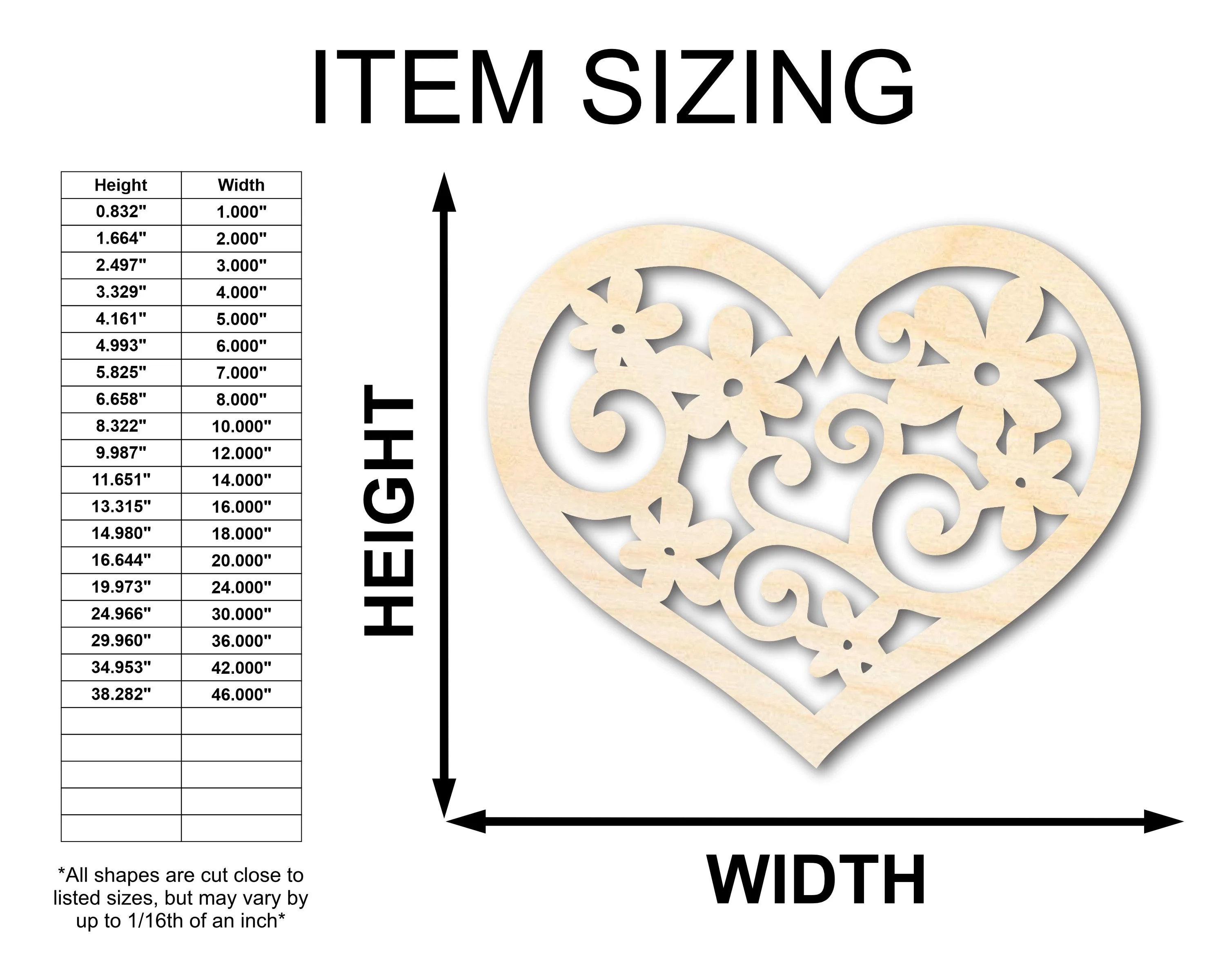 Unfinished Wood Flower Heart Shape - Craft - up to 46" - Image 2