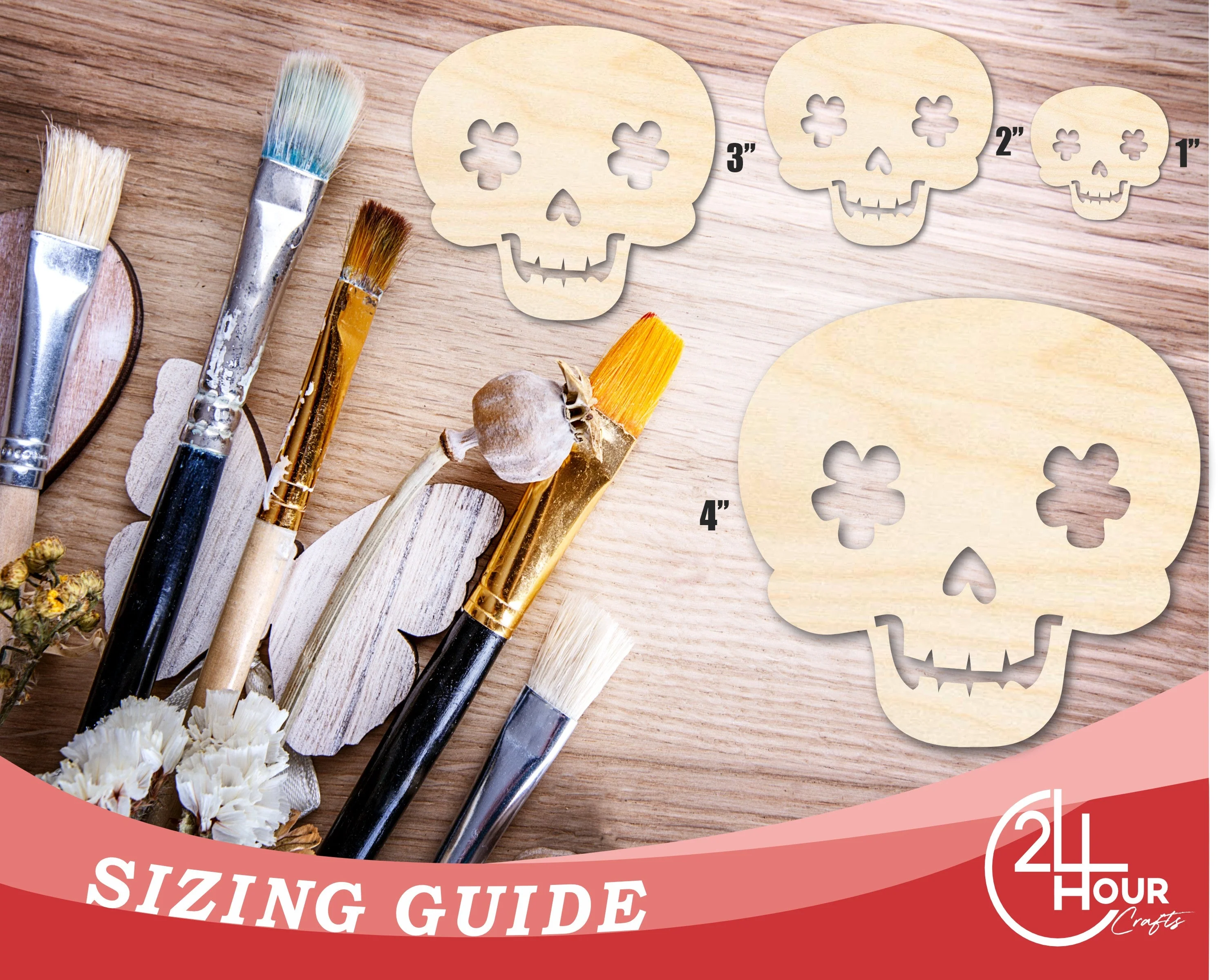 Unfinished Wood Flower Skull Shape | DIY Day of the Dead Craft Cutout | up to 46" DIY - Image 3