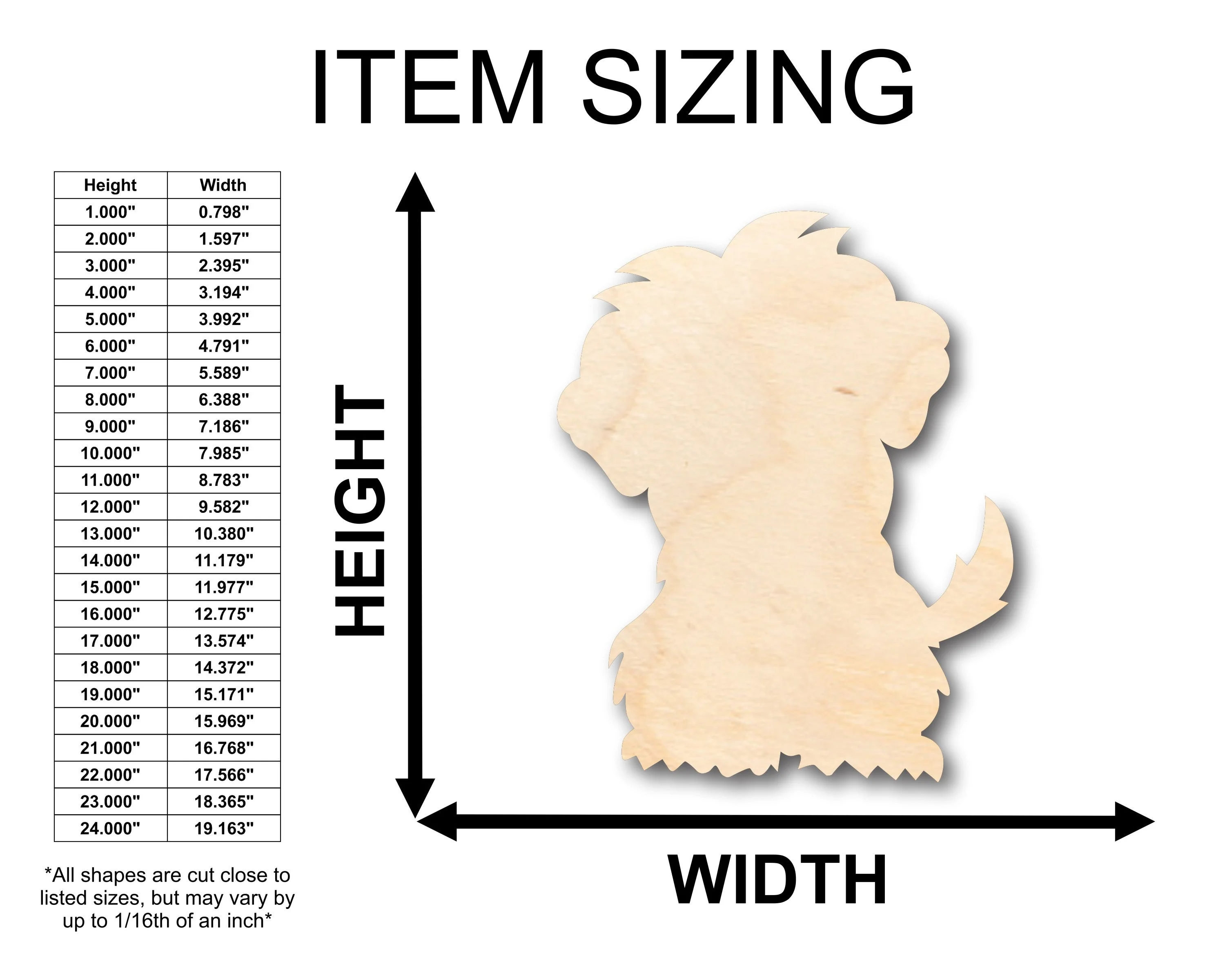 Unfinished Wood Fluffy Puppy Dog Shape - Craft - up to 46" DIY - Image 2
