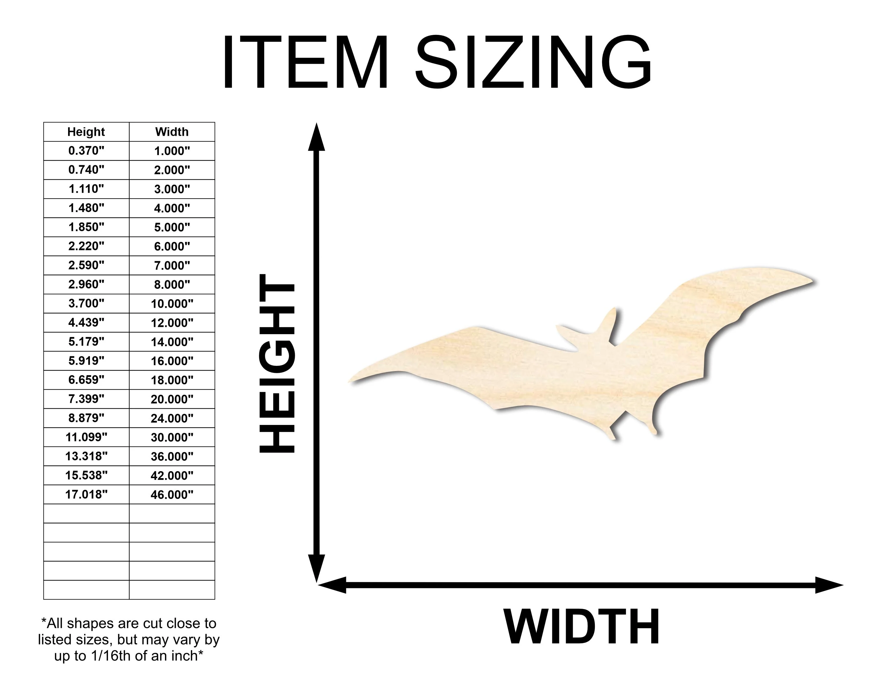 Unfinished Wood Flying Bat Shape - Craft - up to 46" - Image 2